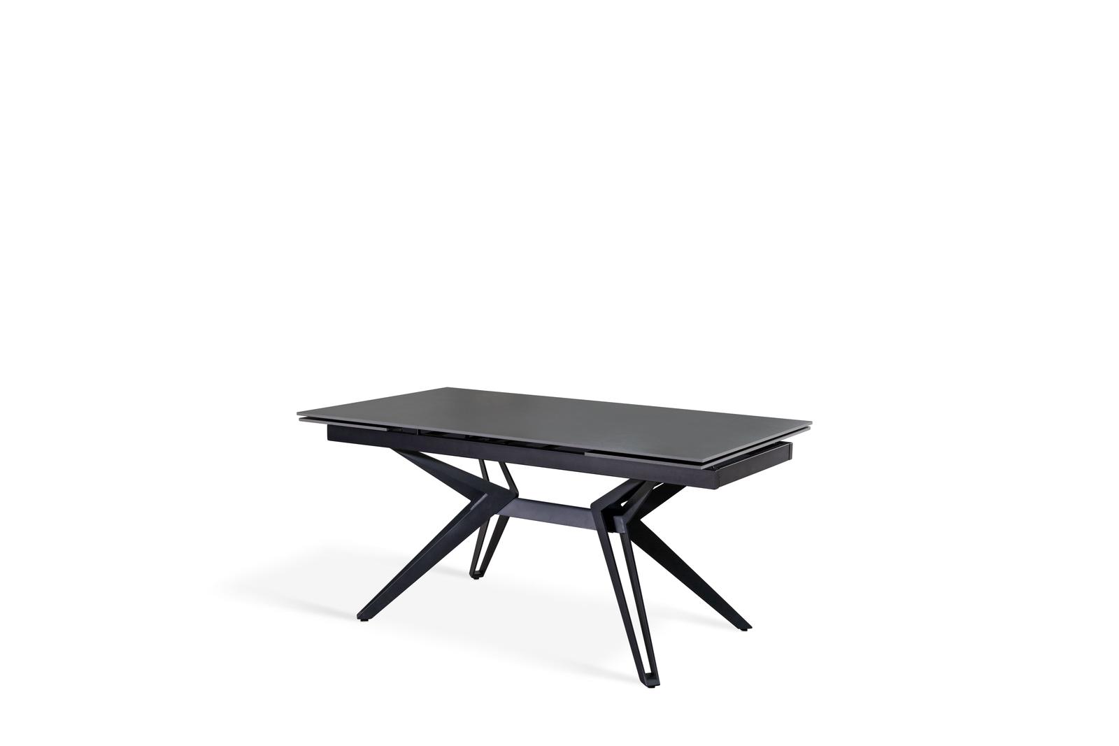 E-STYLO Tavolo allungabile  Top in ceramica grigio vintage Quattro gambe a stella in metallo nero opaco Allunghe a scomparsa in ceramica grigio vintage   90cm X 160/240 cmcm H. 76cm Top: grigio vintage gambe: nero opaco