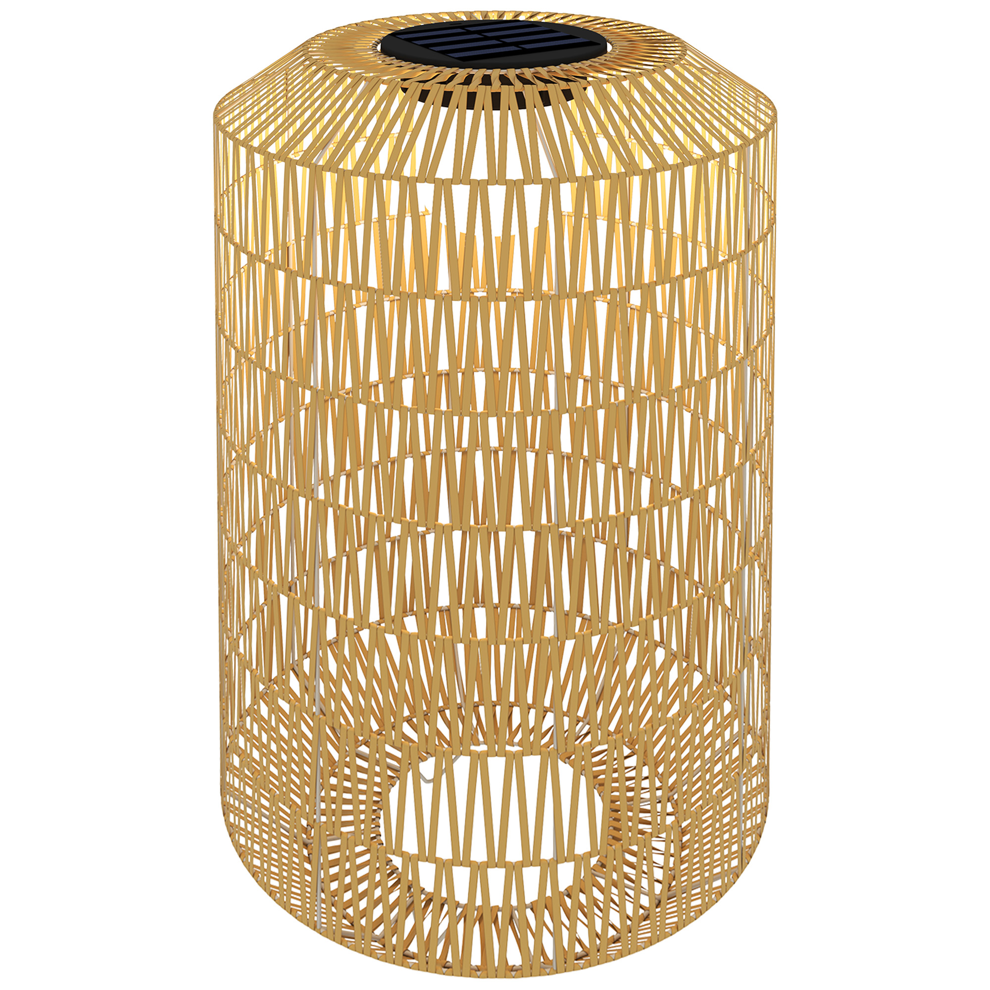 Outsunny Linterna de Jardín de Ratán Sintético con Luces LED Encendido y Apagado Automático Diseño Bohemio Ø30x55 cm Natural