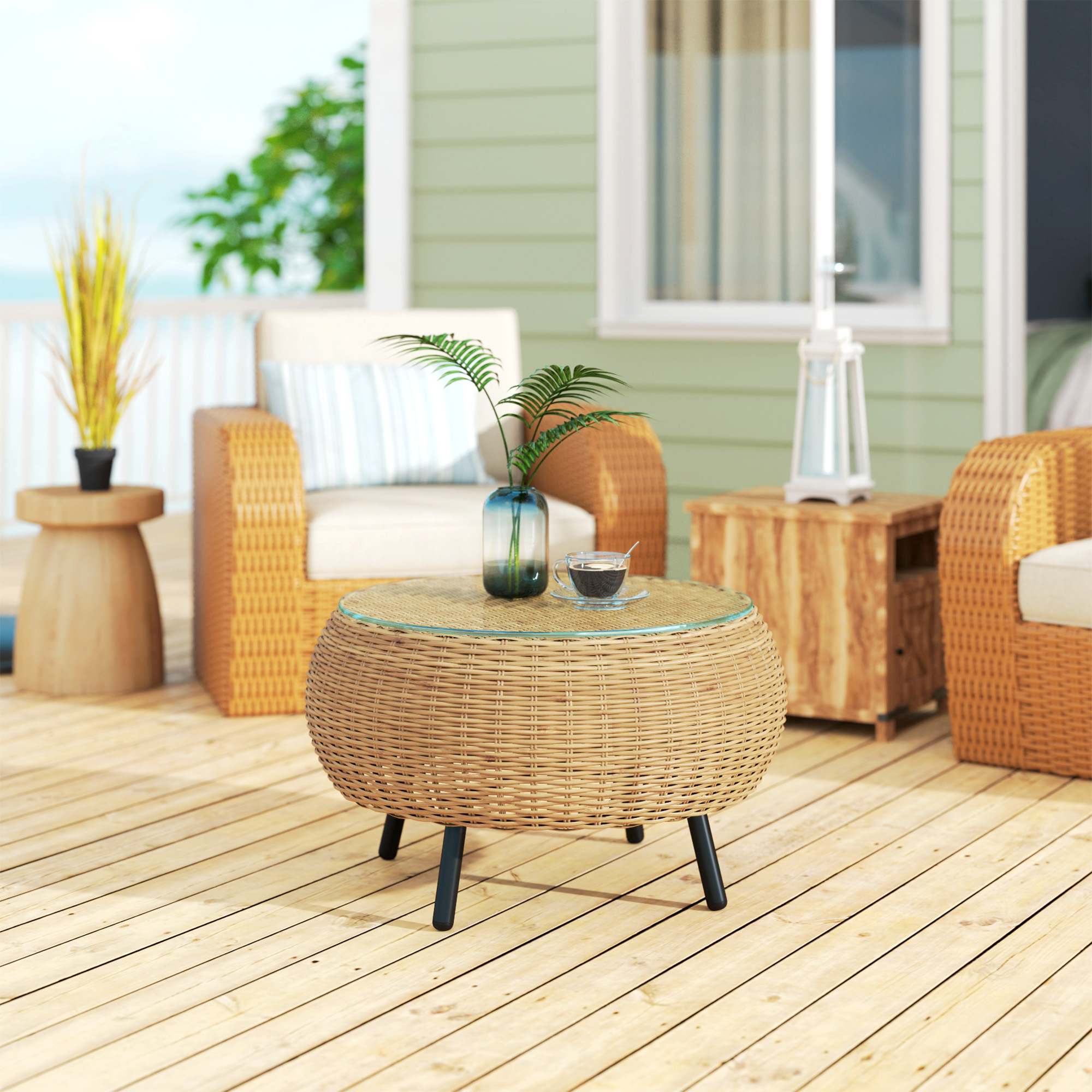 Outsunny Beistelltisch Aus Polyrattan Runder Coucht Produktbild-Vorschau 8