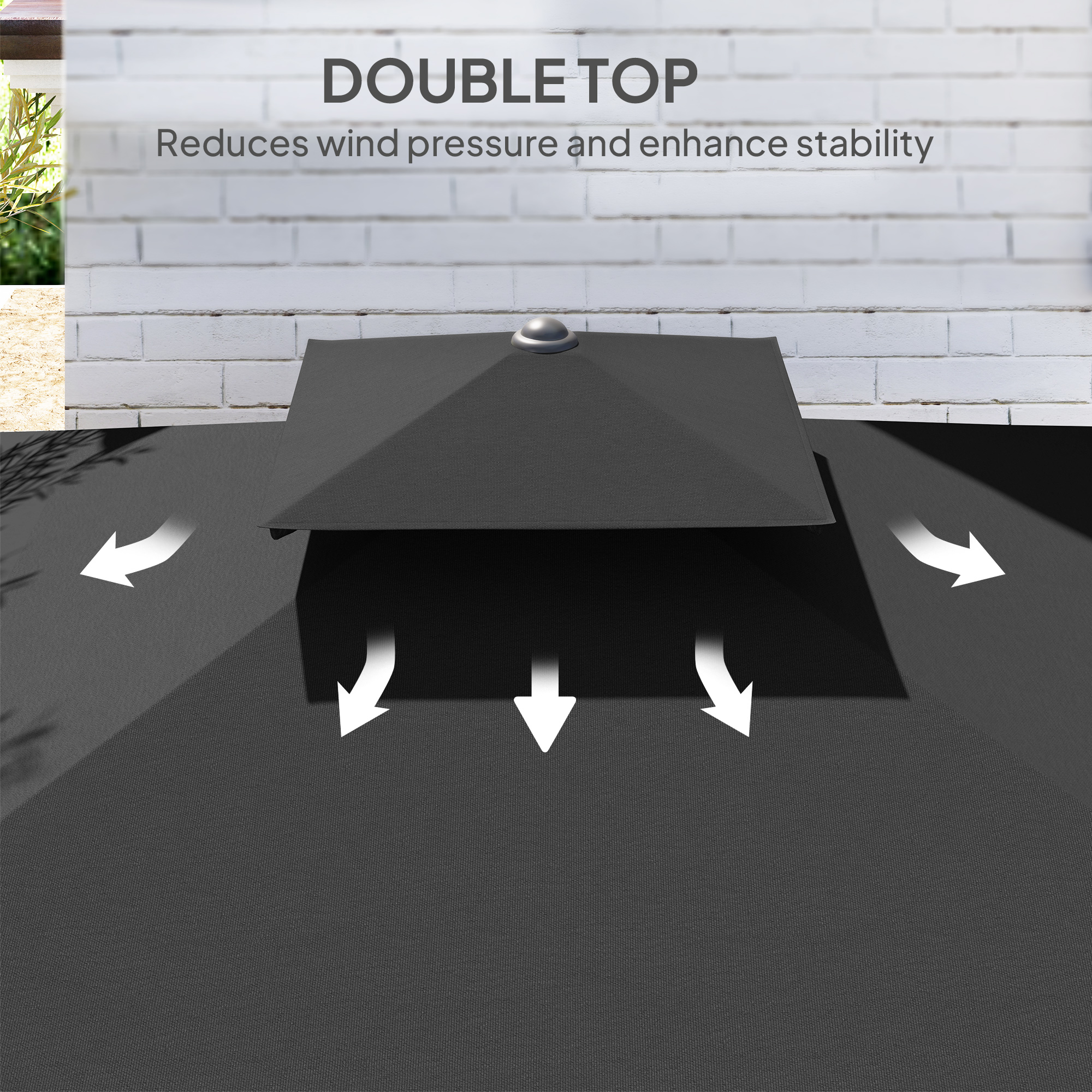Outsunny 2.5m Cantilever Parasol with Easy Lever, Square Double Top Garden Parasol Umbrella with Ruffles and Cross Base, Overhanging Outdoor Sun Shades, Black 6