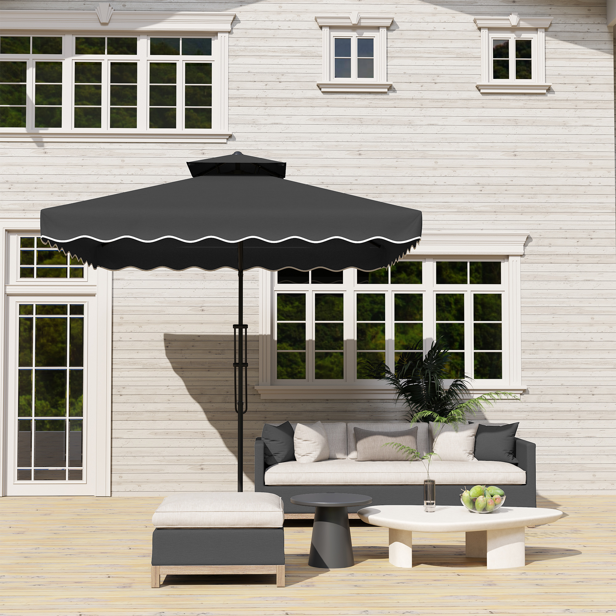 Outsunny 2.5m Cantilever Parasol with Easy Lever, Square Double Top Garden Parasol Umbrella with Ruffles and Cross Base, Overhanging Outdoor Sun Shades, Black 7
