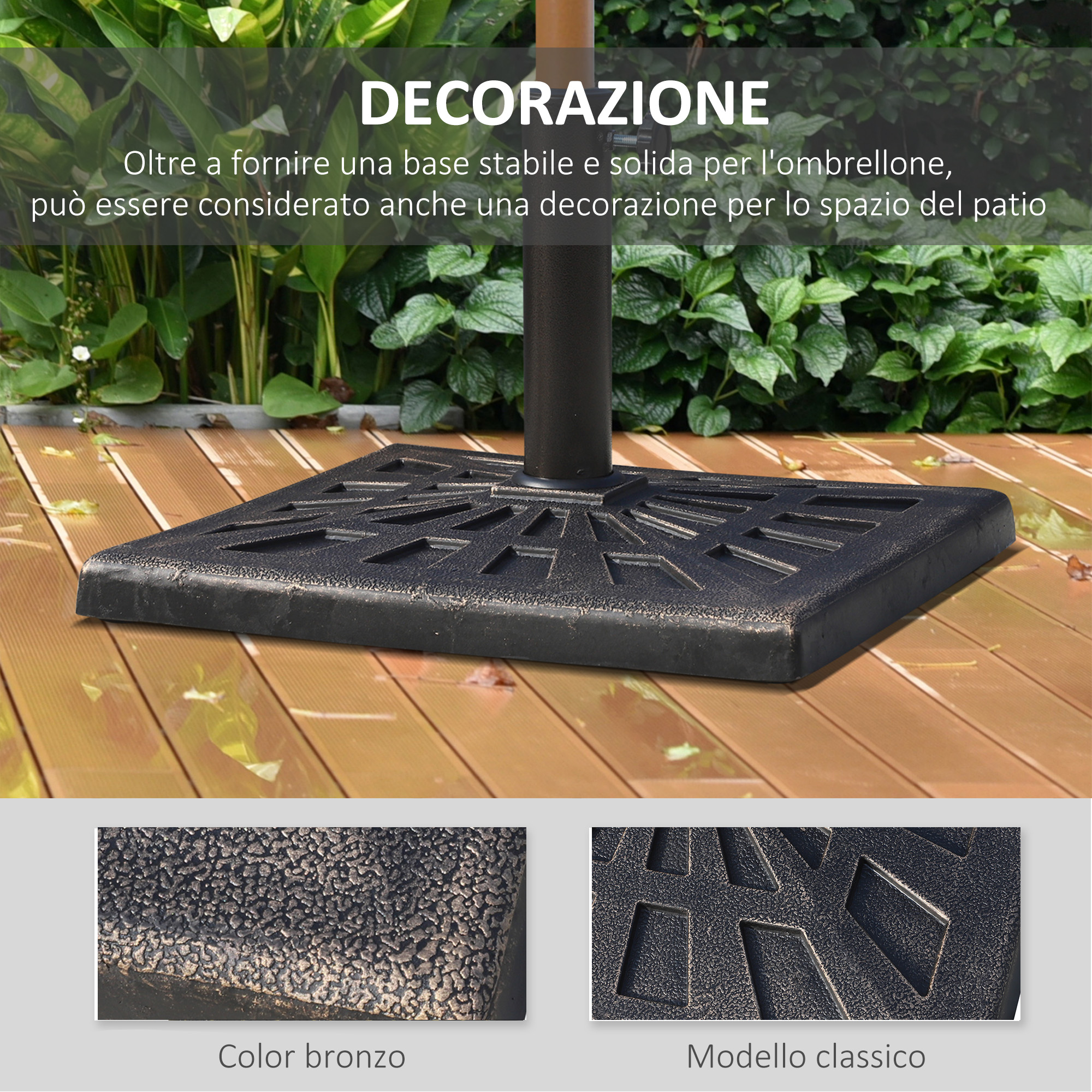 GYMAX Base Rotonda Per Ombrellone In Resina, Peso 14 Kg, Foro Regolabile Per Pali Da 38/48 Mm, Portaombrelli Da Esterno Stabile E Facile Da Montare