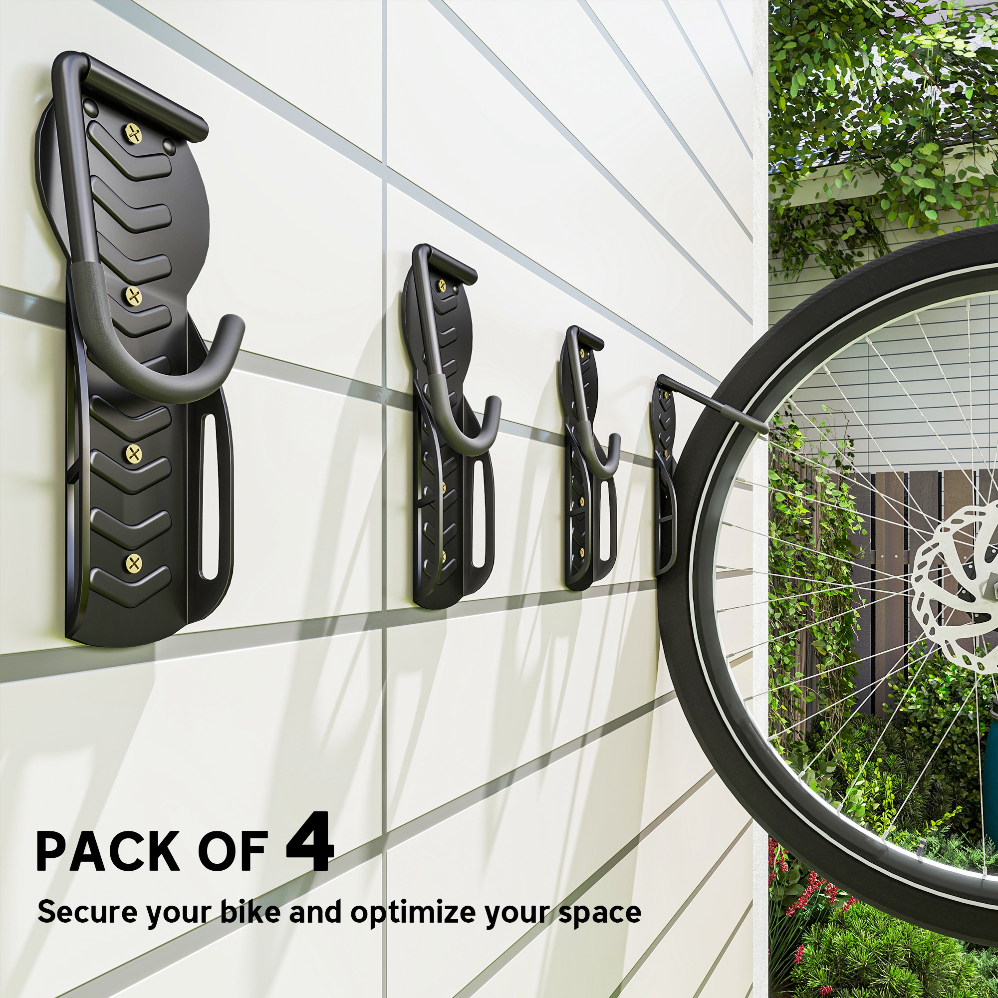 SPORTNOW 4 Pack Bike Rack, Wall Mounted Bicycle Hanger Hook, Foldable Garage Bike Wall Rack, Bicycle Storage Holder for Indoor Outdoor Use 4