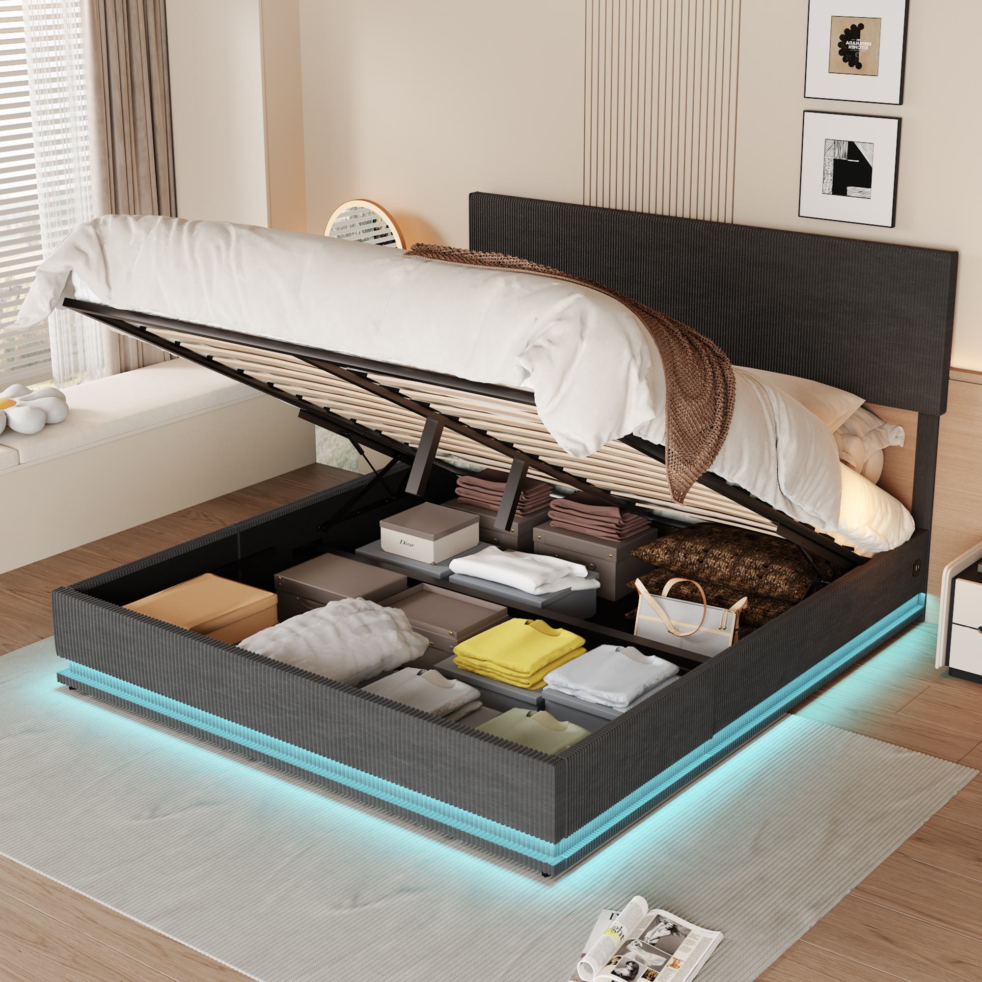 Doppelbett mit Stauraum, 160x200 cm, höhenverstellbares Kopfteil, ohne Matr günstig online kaufen