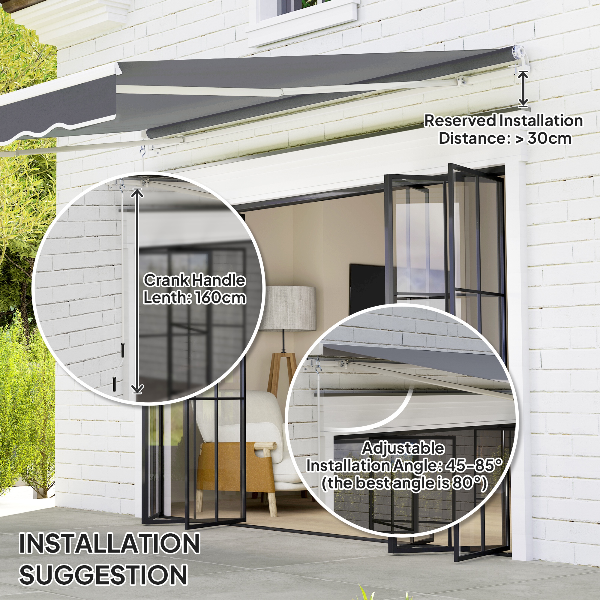 Outsunny 2 x 2.5m Manual Retractable Awning Dark Grey 9