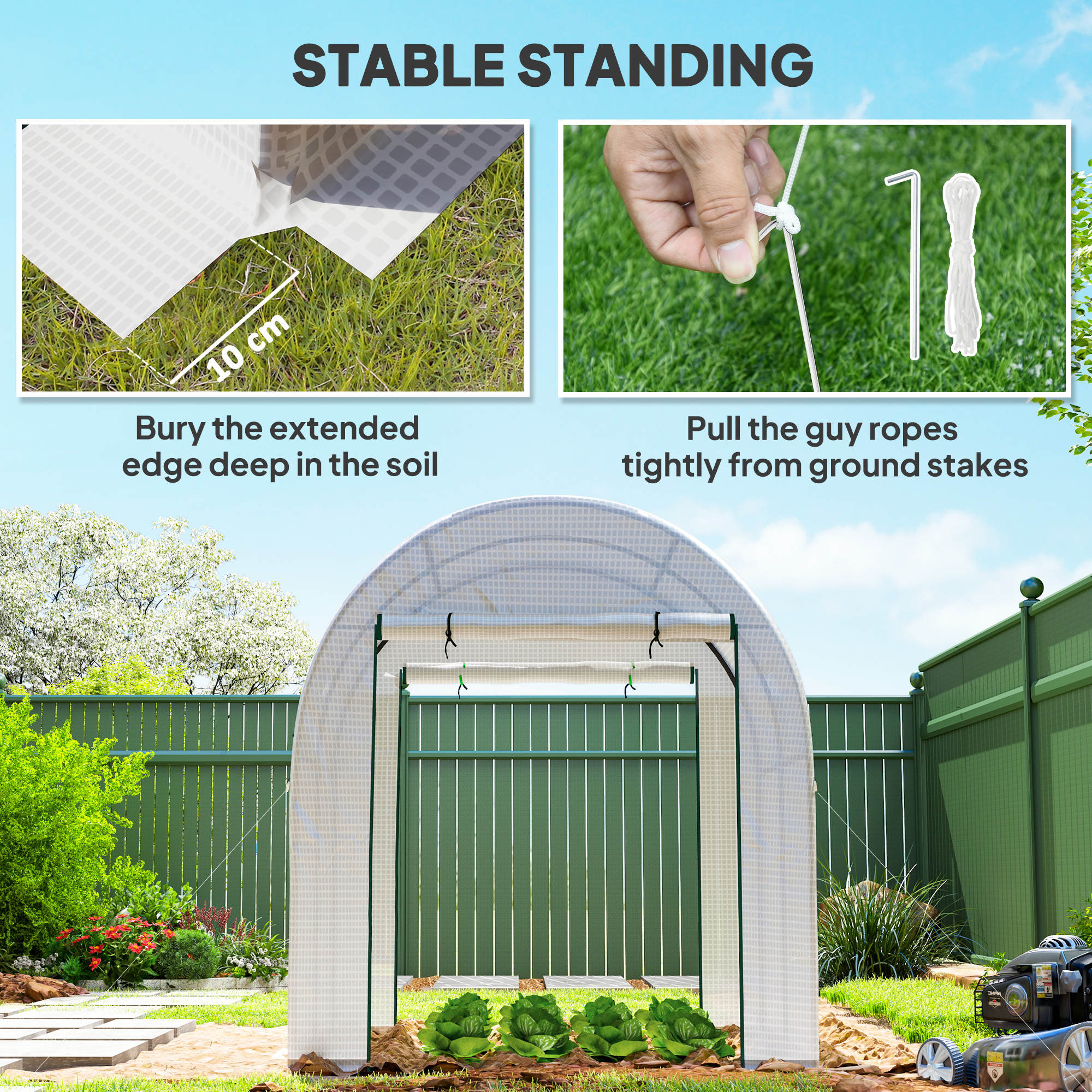 Outsunny 180 x 180cm Walk-In Polytunnel Greenhouse White 7