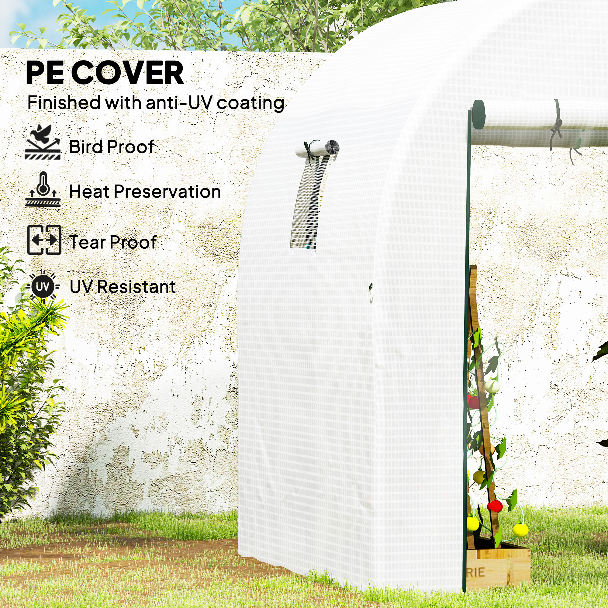 Outsunny 180 x 180cm Walk-In Polytunnel Greenhouse White 4