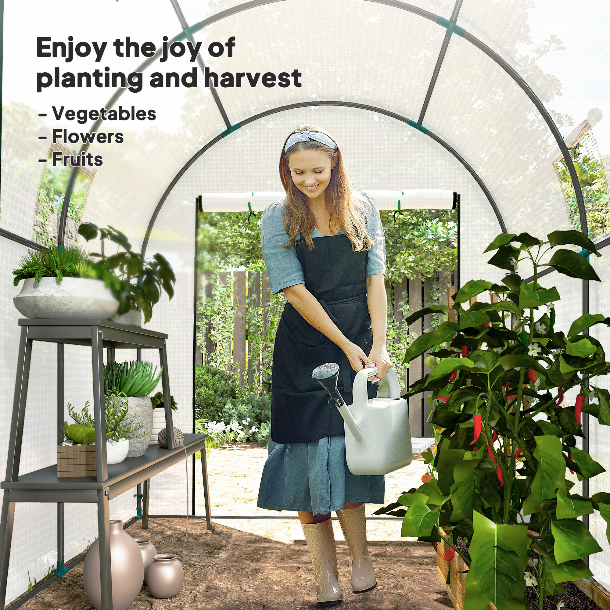 Outsunny 180 x 180cm Walk-In Polytunnel Greenhouse White 8