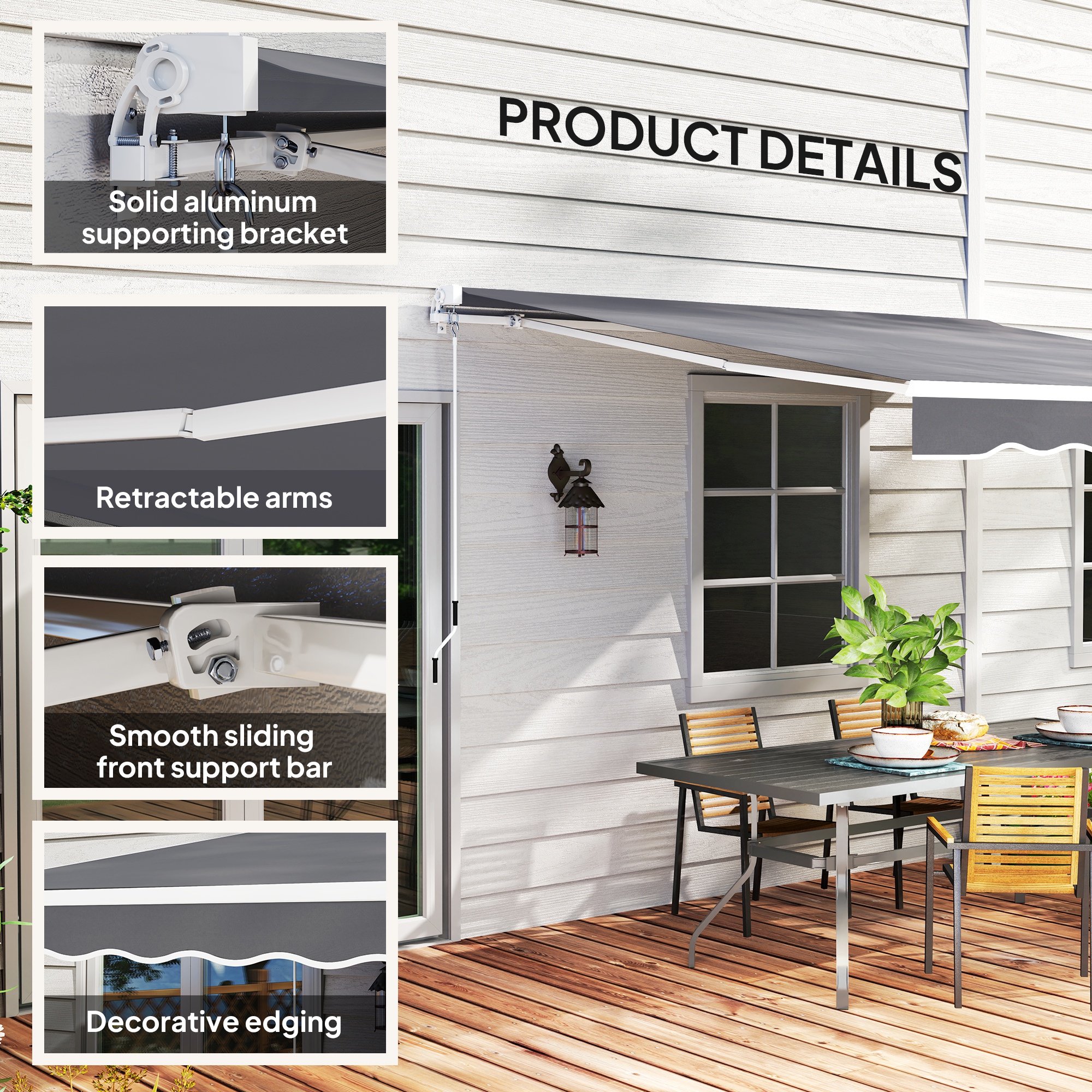 Outsunny 2 x 2.5m Manual Retractable Awning Dark Grey 7