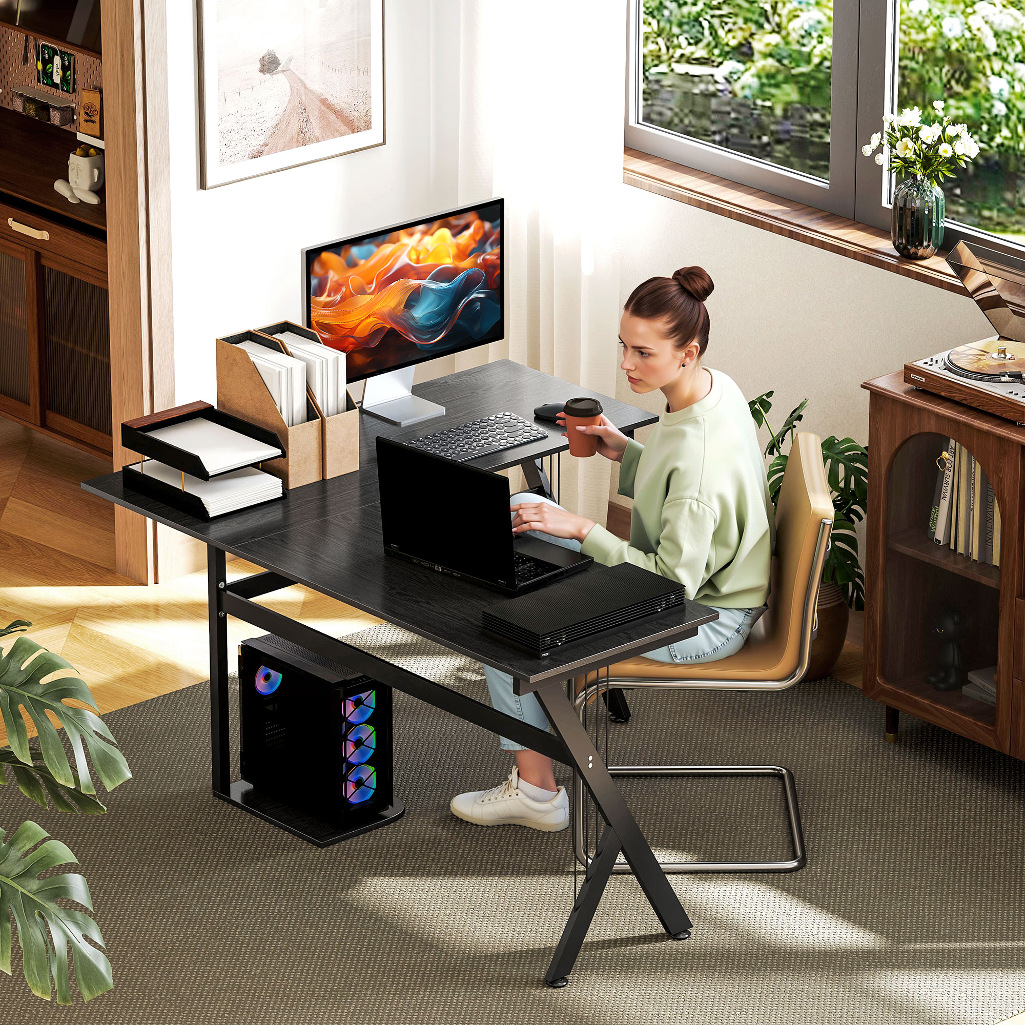 Zinus Scrivania Angolare A L In Metallo Nero, 135 Cm, Facile Montaggio Senza Bulloni, Per Home Office