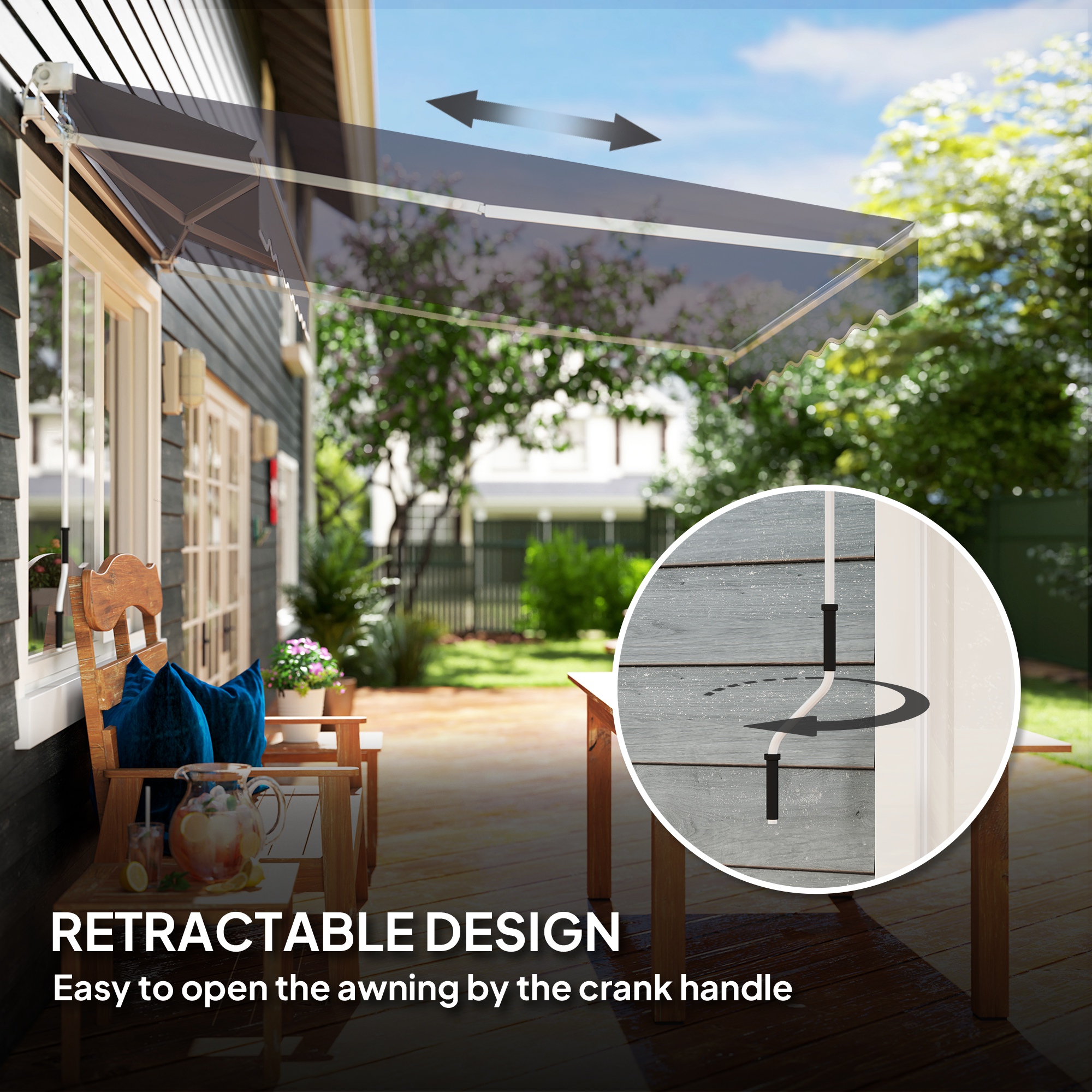 Outsunny 2 x 2.5m Manual Retractable Awning Dark Grey 8
