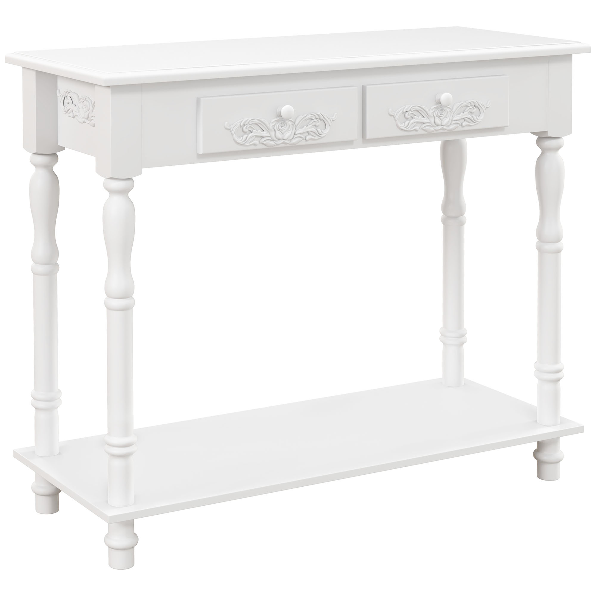 Product photograph of Homcom Console Table Modern Sofa Side Desk With Storage Shelves Drawers For Living Room Entryway Bedroom White Aosom Uk from Aosom UK