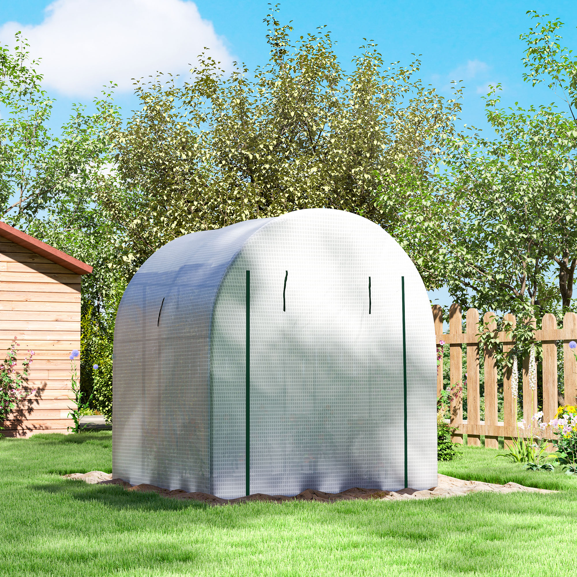 Outsunny 180 x 180cm Walk-In Polytunnel Greenhouse White 9