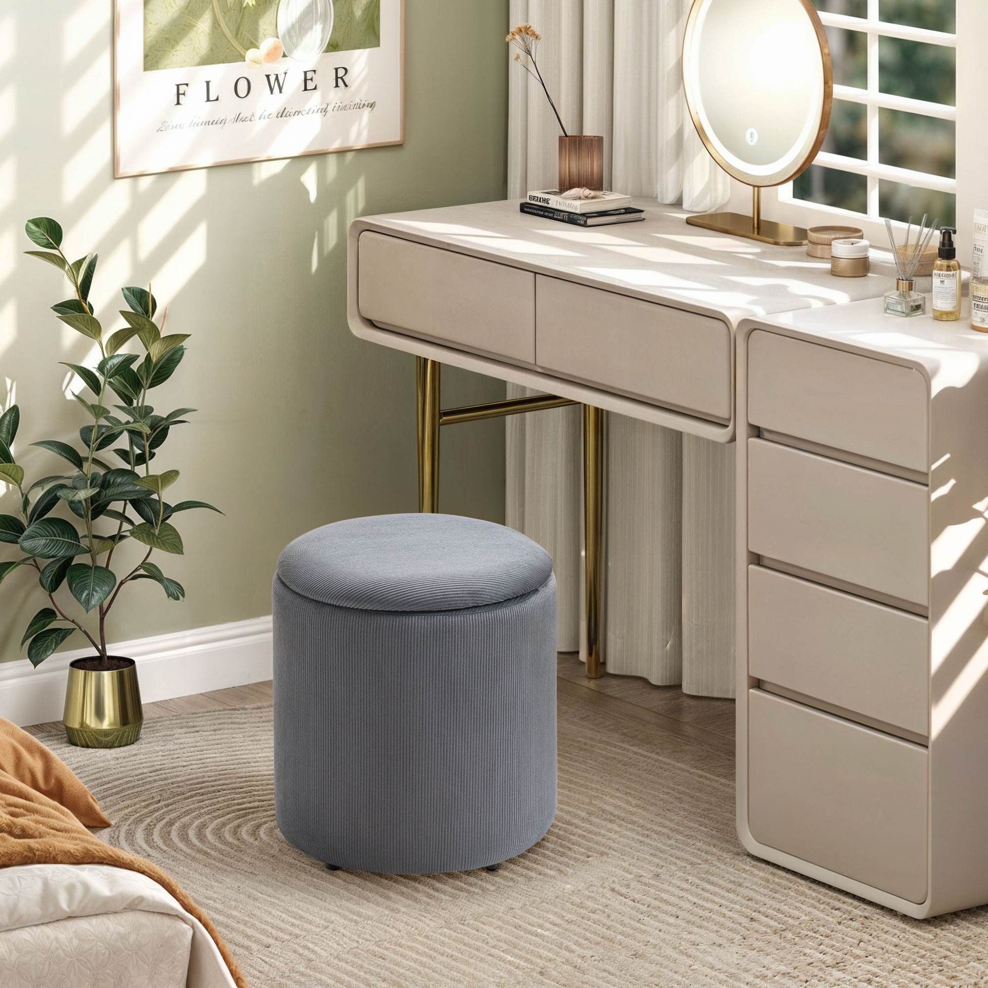 HOMCOM Set of Two Corduroy Storage Ottomans Grey 8