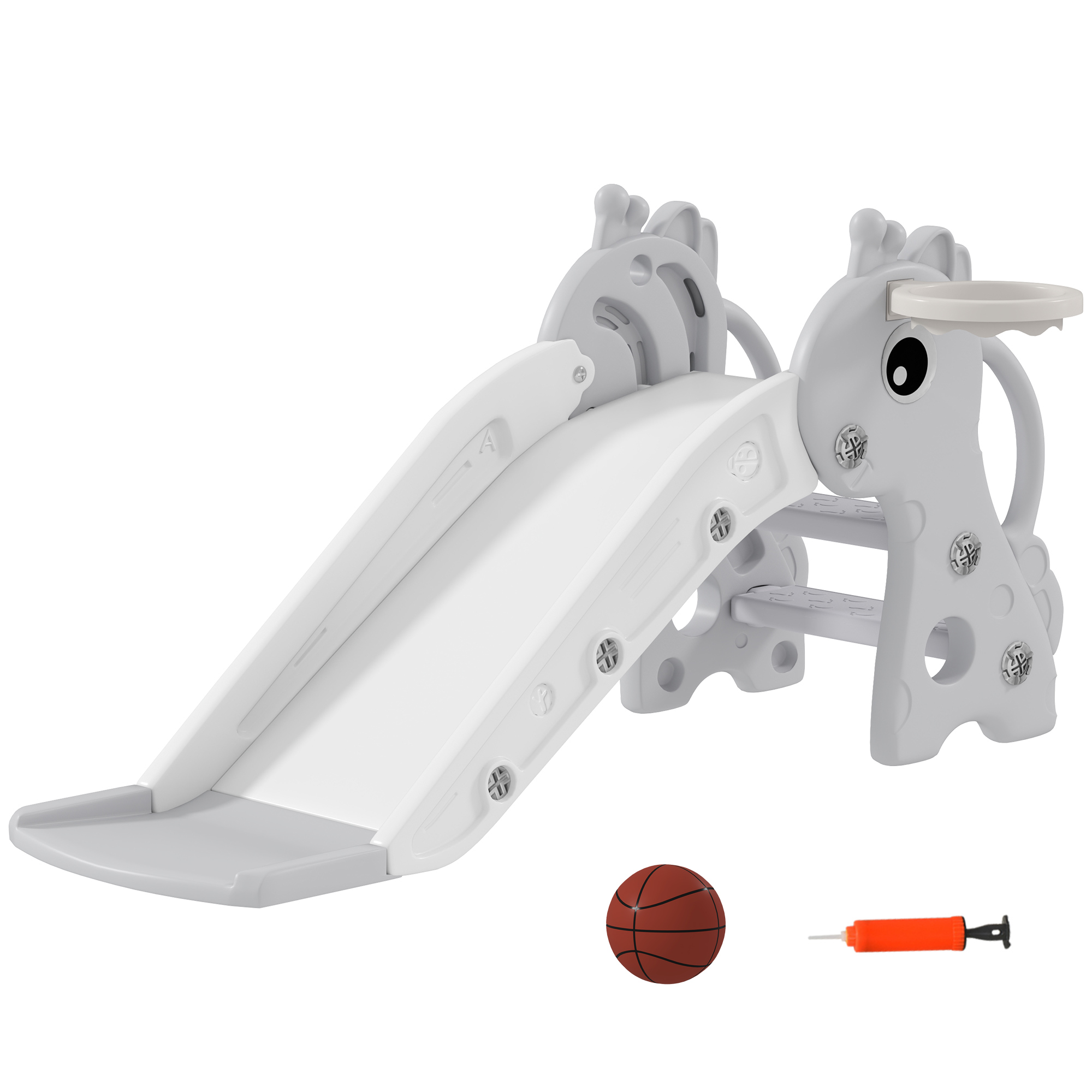 AIYAPLAY Tobogán Infantil con Diseño de Jirafa Canasta y Escalera para Niños de 1-3 Años para Interior 106x51,5x52 cm Gris