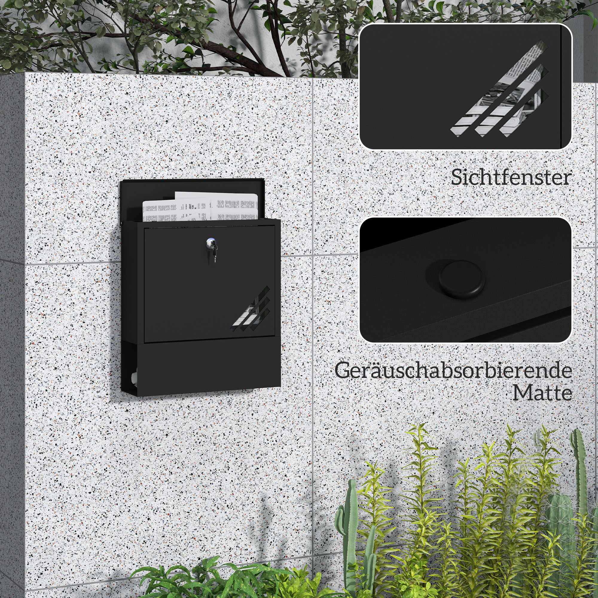 HOMCOM Moderne wandbrievenbus van metaal, afsluitbare brievenbus voor buiten, 2 sleutels inbegrepen, met montagemateriaal, 36,5 x 11,5 x 29 cm, antracietgrijs