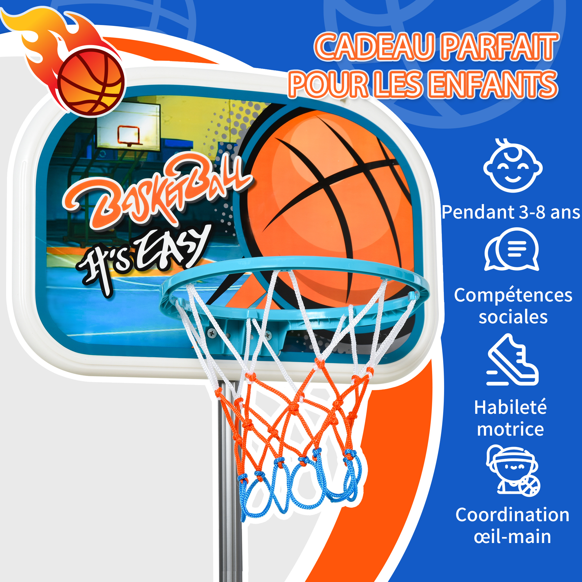 Panier de Basketball pour Enfants de 3 4 5 6 7 8 Ans, But de Basketball Électronique avec Support Ajustable, 7 Lumières DEL et Tableau de Bord, Sports Intérieur Extérieur à