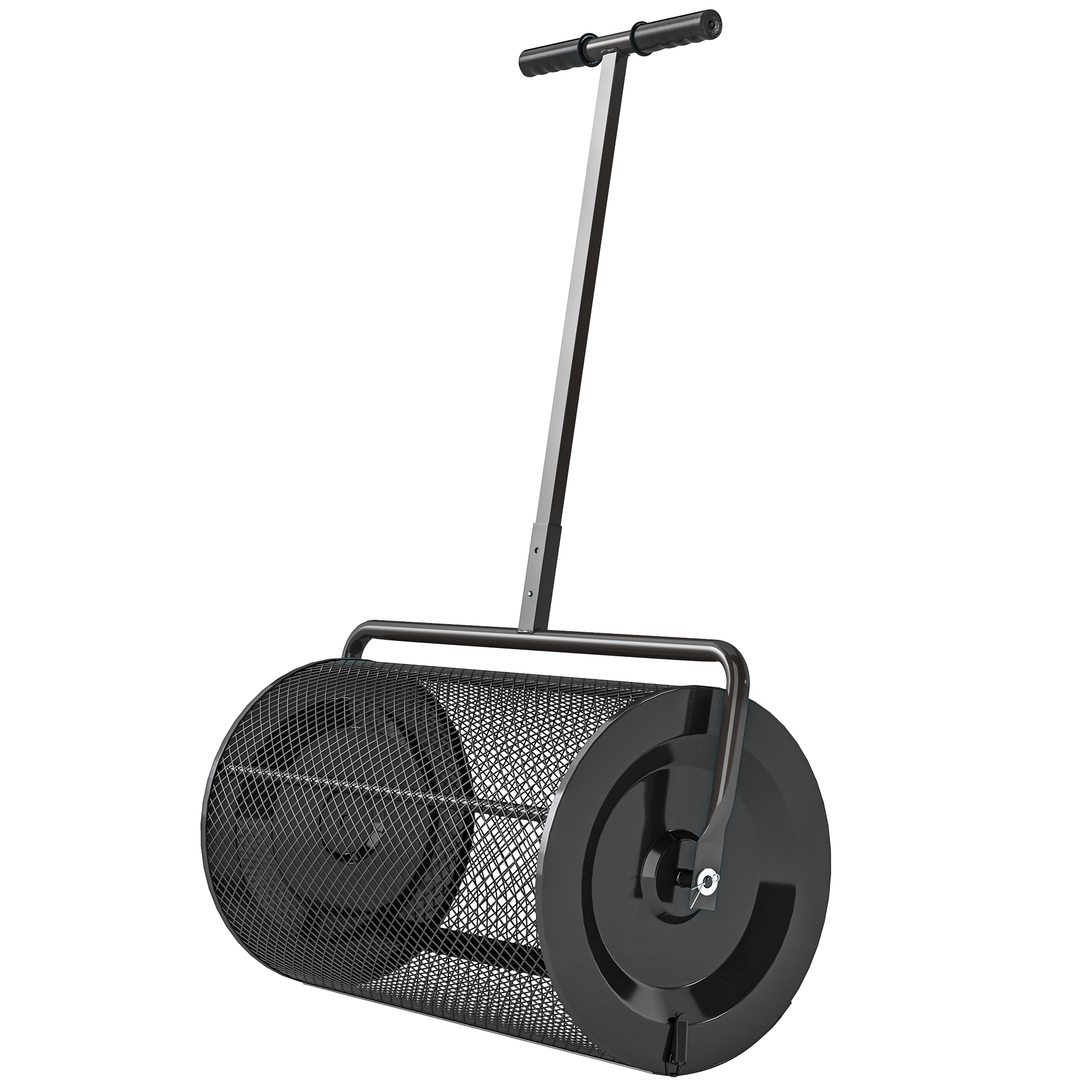 Épandeur à Compost 75 L épandeur De Gazon Avec Poignée En T Rouleau En Treillis Metallique 70 X 40 X 112 Cm Noir 91580156