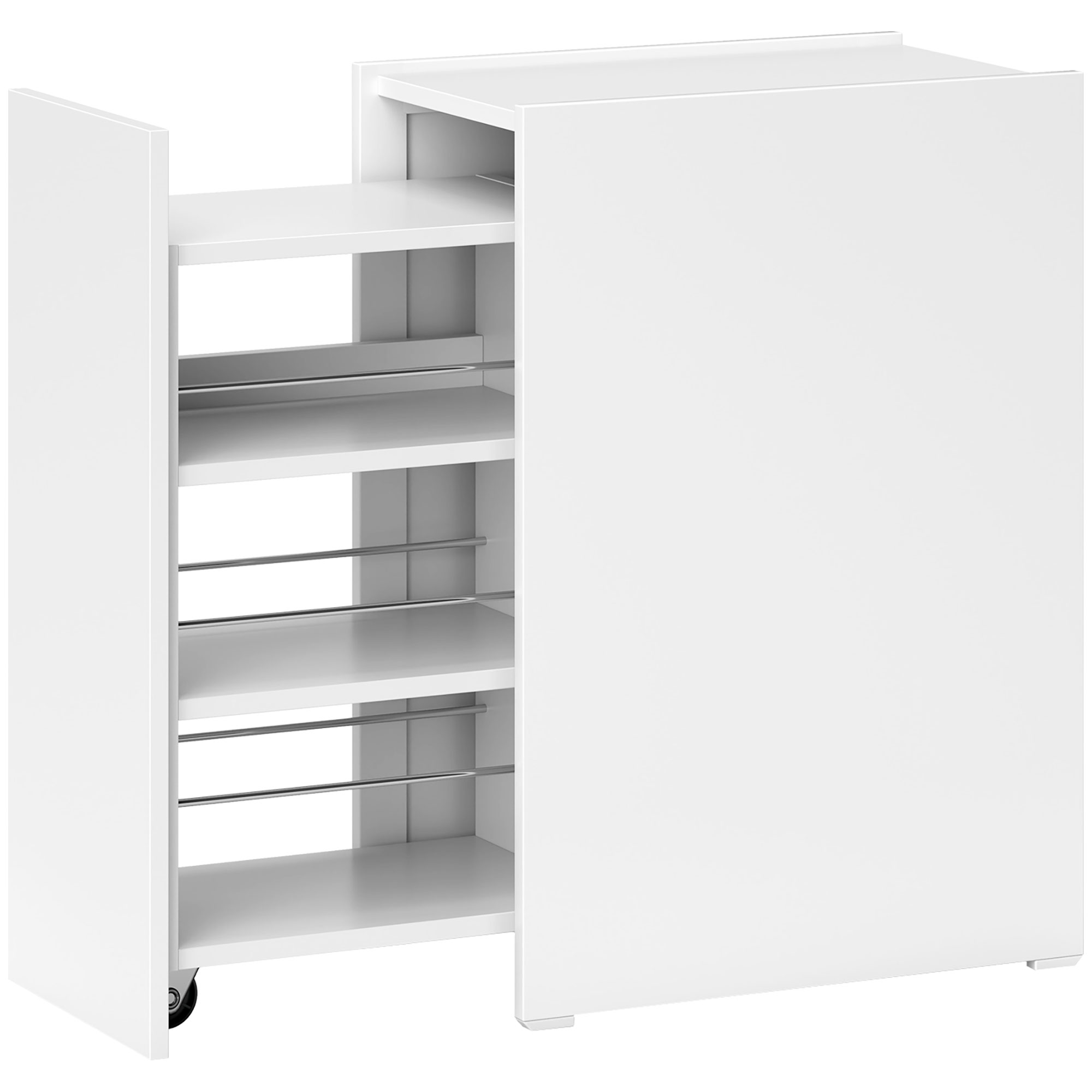 HOMCOM Mueble de Baño Estrecho con Cajón y Ruedas Organizador Independiente con 3 Compartimentos 47x30x66,5 cm Blanco