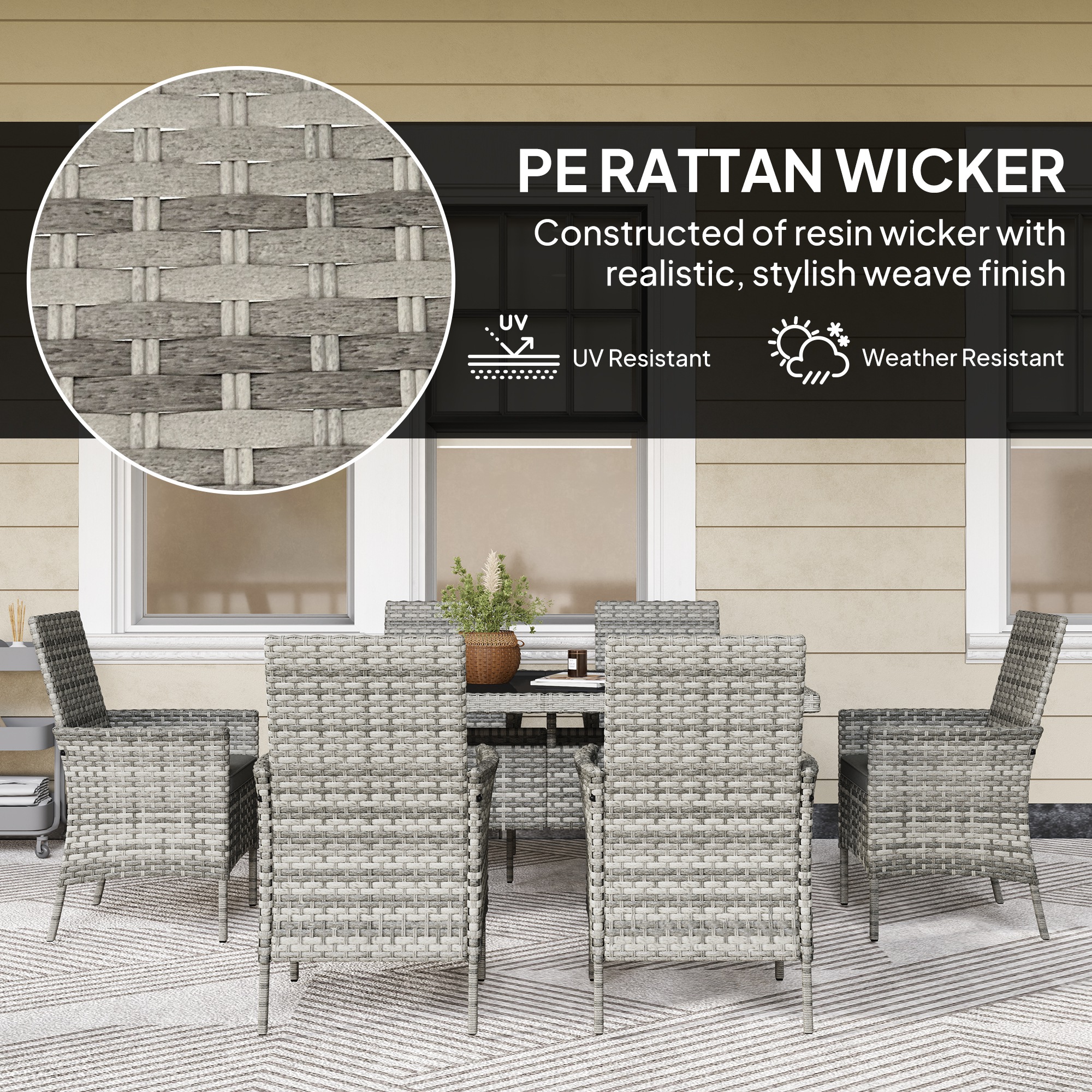 Outsunny Seven-Piece Rattan Dining Set Mixed-Grey 5