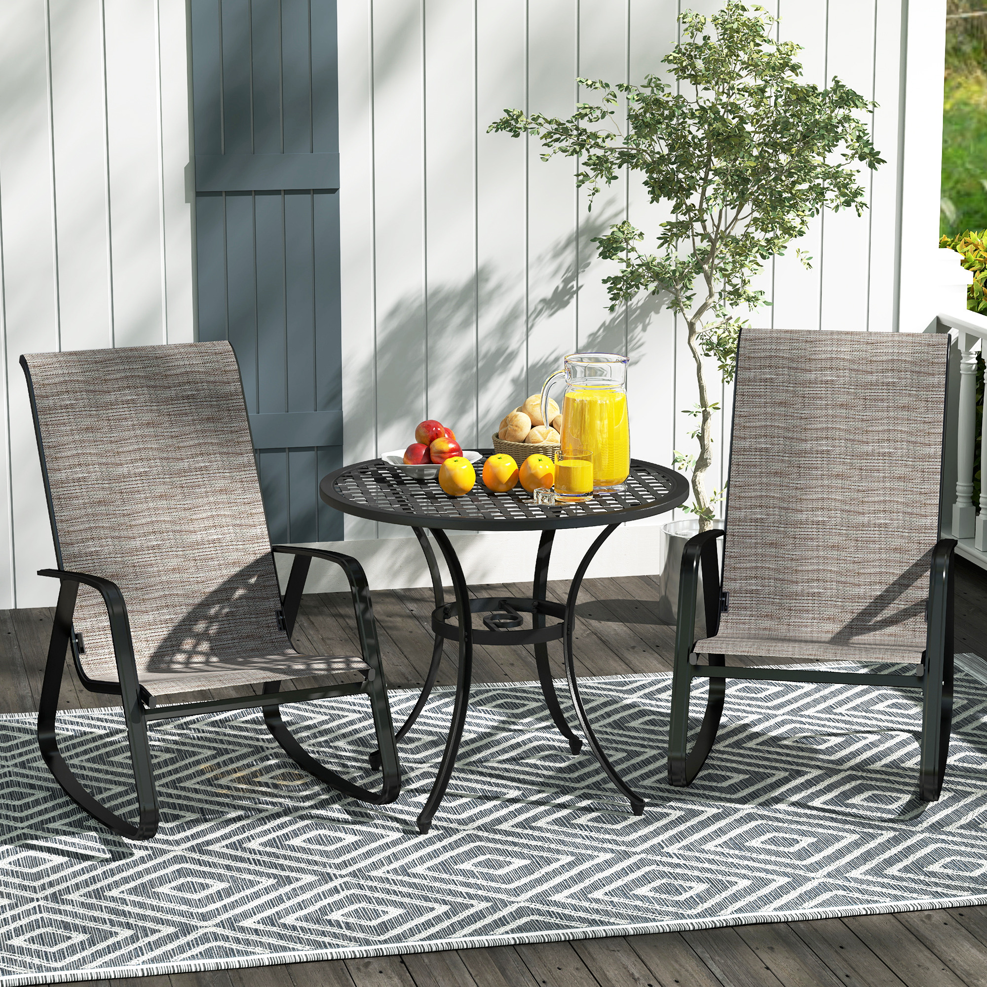 Outsunny Set of Two Rocking Garden Chairs - Light Brown