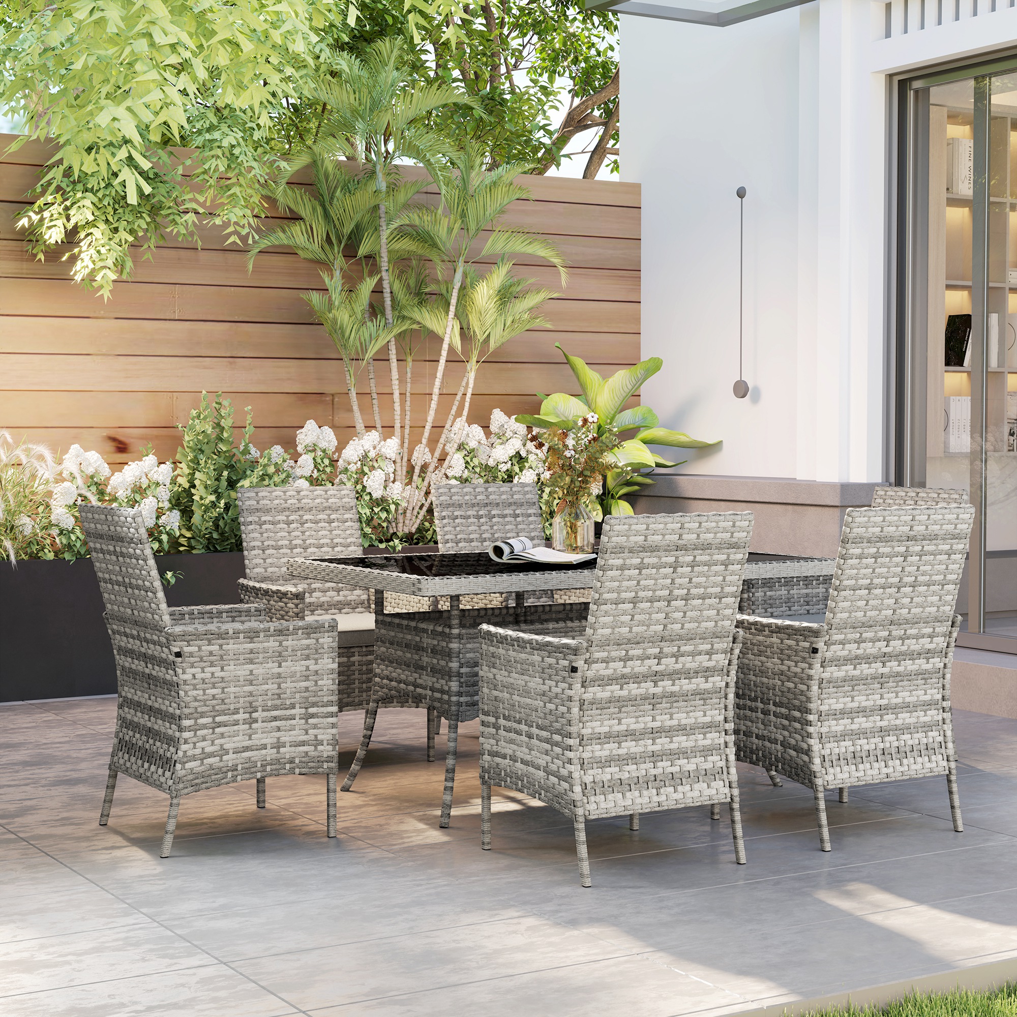 Outsunny Seven-Piece Rattan Dining Set Mixed-Grey 9