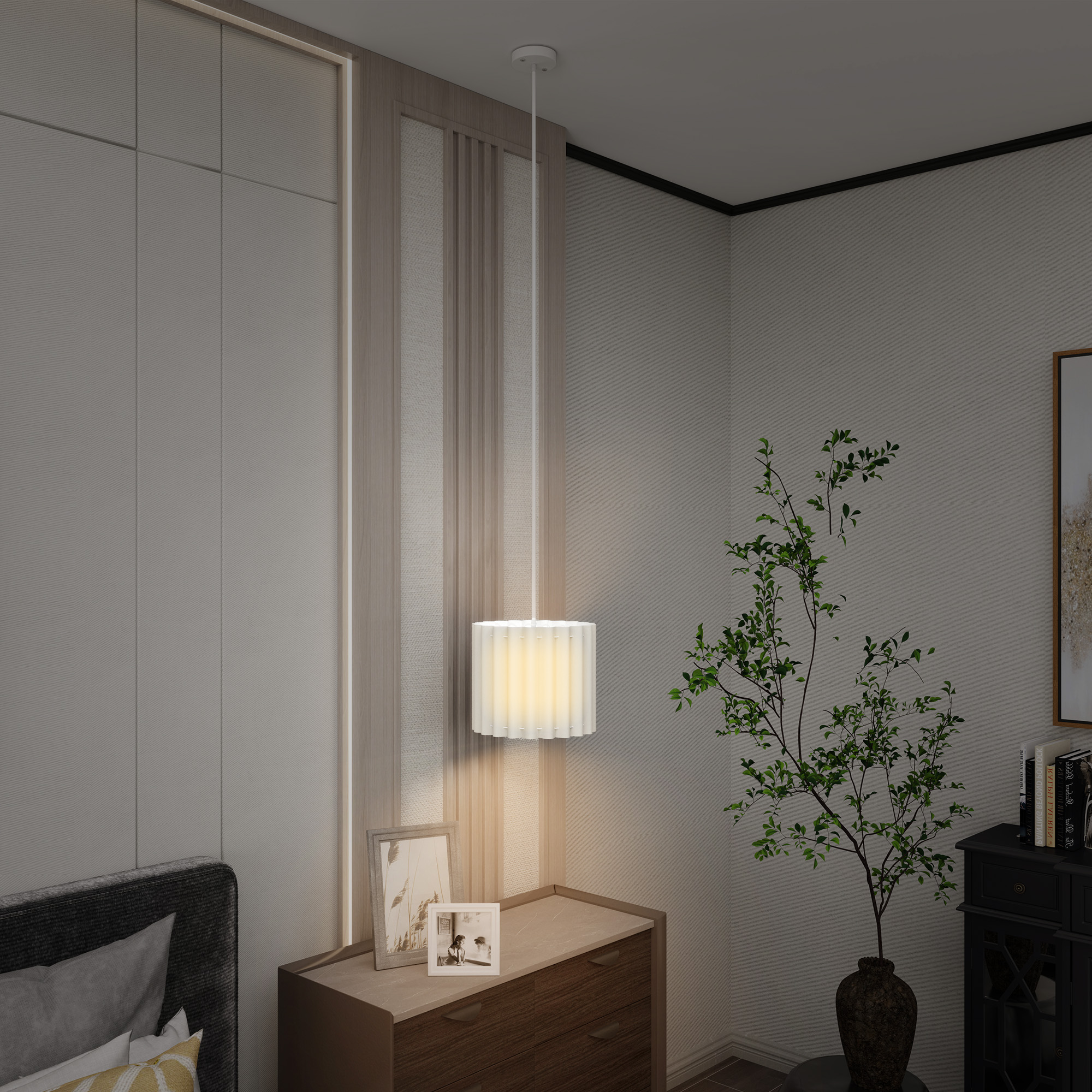 HOMCOM Linen Pendant Light, Modern Wave Ceiling Light Shade, E27 Lampshade for Living Room, Bedroom, Kitchen, Hallway, Black