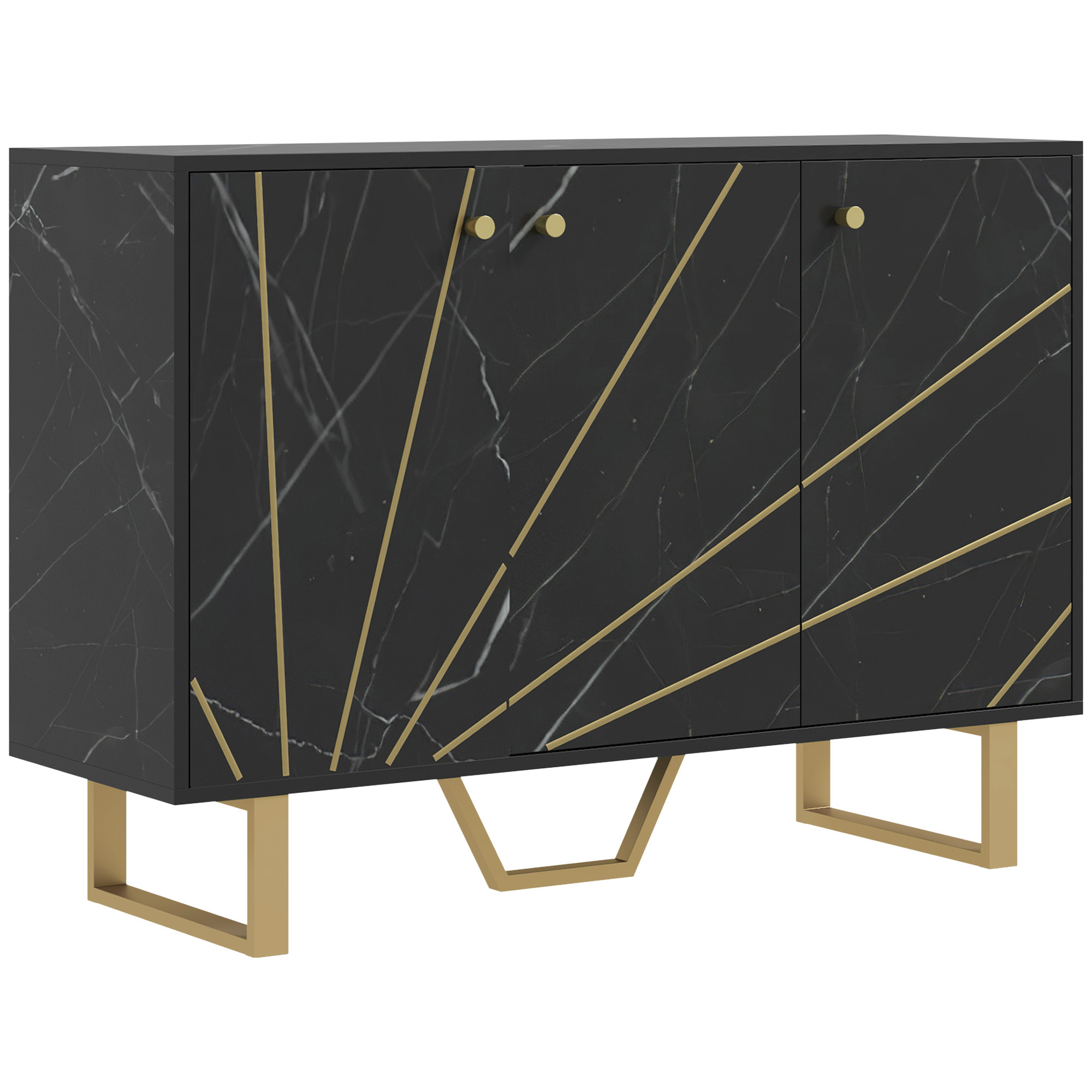 HOMCOM Mueble Aparador de Salón con 2 Armarios y Estante Interior Ajustable Buffet acabado Efecto Mármol 107x35x75 cm Negro y Dorado | Aosom España