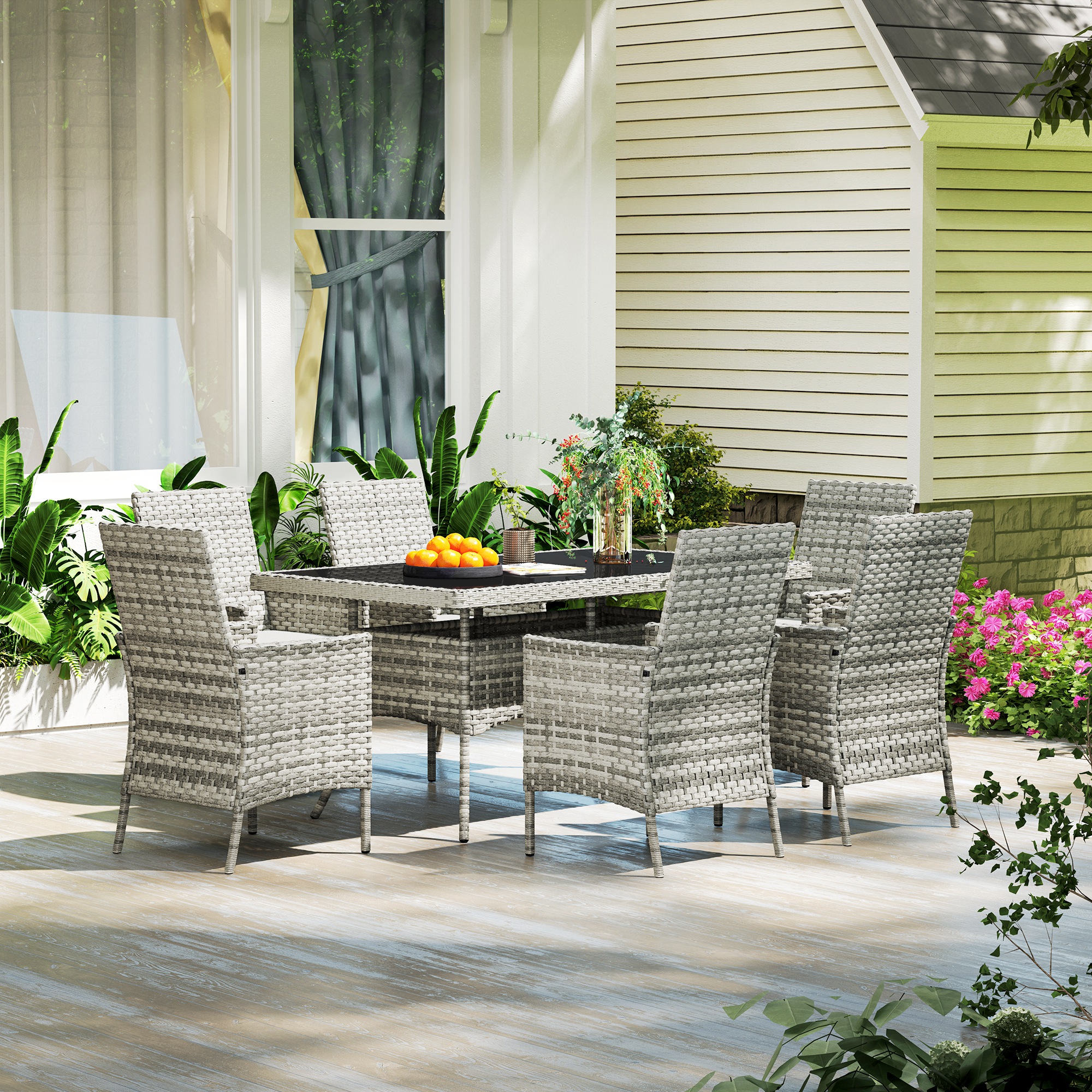Outsunny Seven-Piece Rattan Dining Set Mixed-Grey 8
