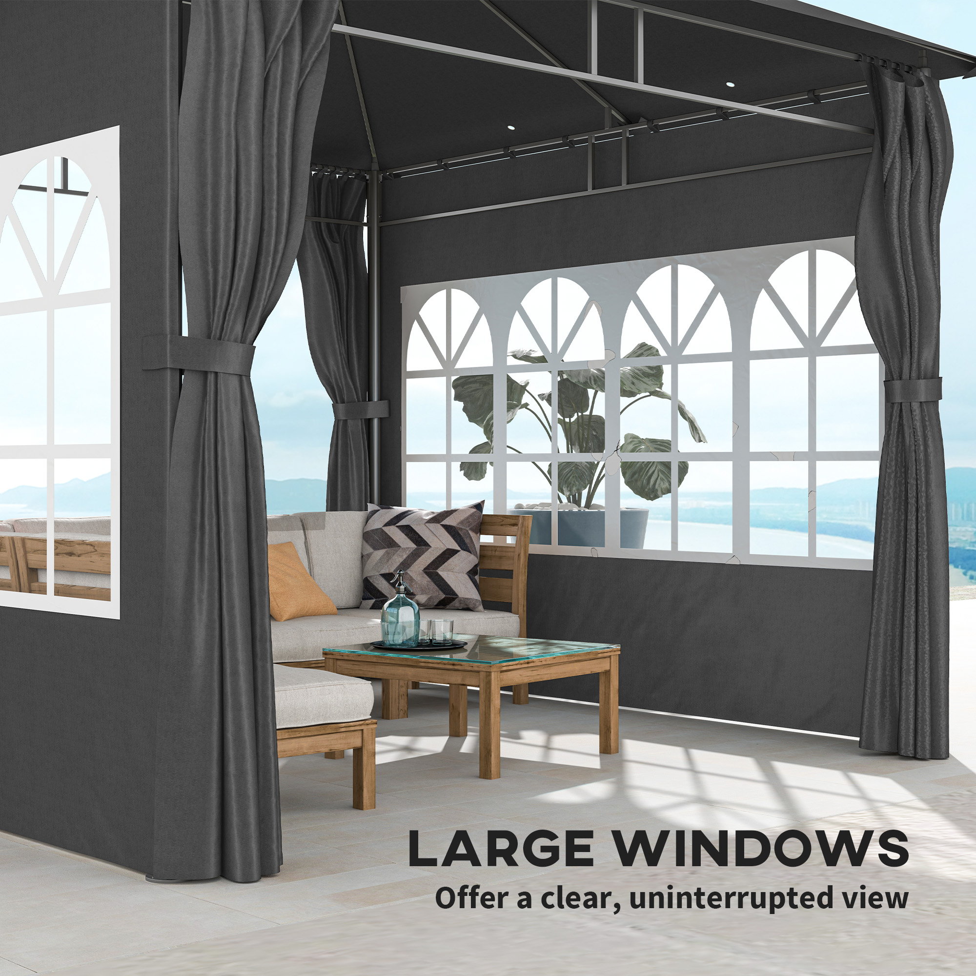 Outsunny 3 x 3 m Garden Gazebo, Double Roof Metal Gazebo with Removable Sidewalls and Church Windows, Outdoor Canopy Shelter, Dark Grey 8