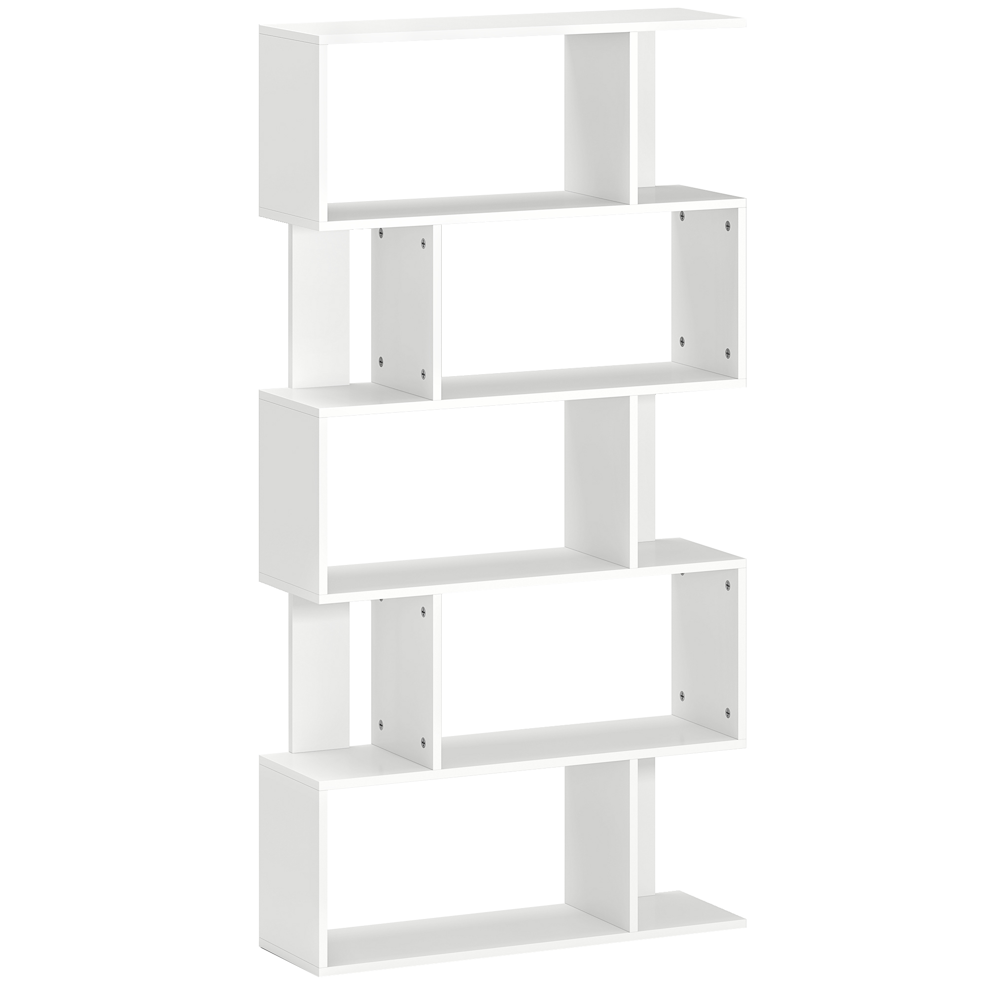 HOMCOM Bibliotecă Asimetrică în Formă de S cu 5 Niveluri și 10 Rafturi Deschise, 80x24x159 cm, Alb | Aosom Romania