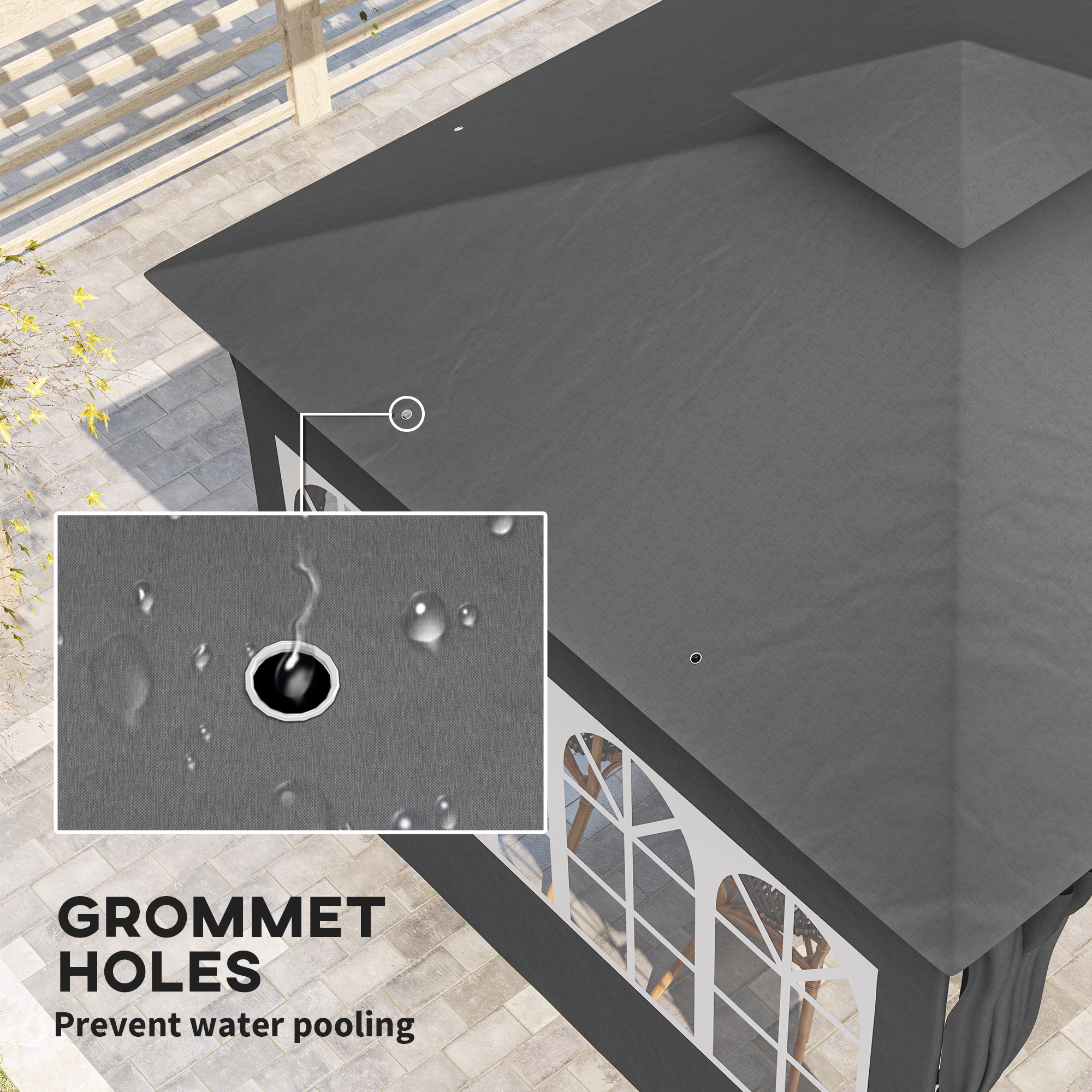 Outsunny 3 x 3 m Garden Gazebo, Double Roof Metal Gazebo with Removable Sidewalls and Church Windows, Outdoor Canopy Shelter, Dark Grey 6