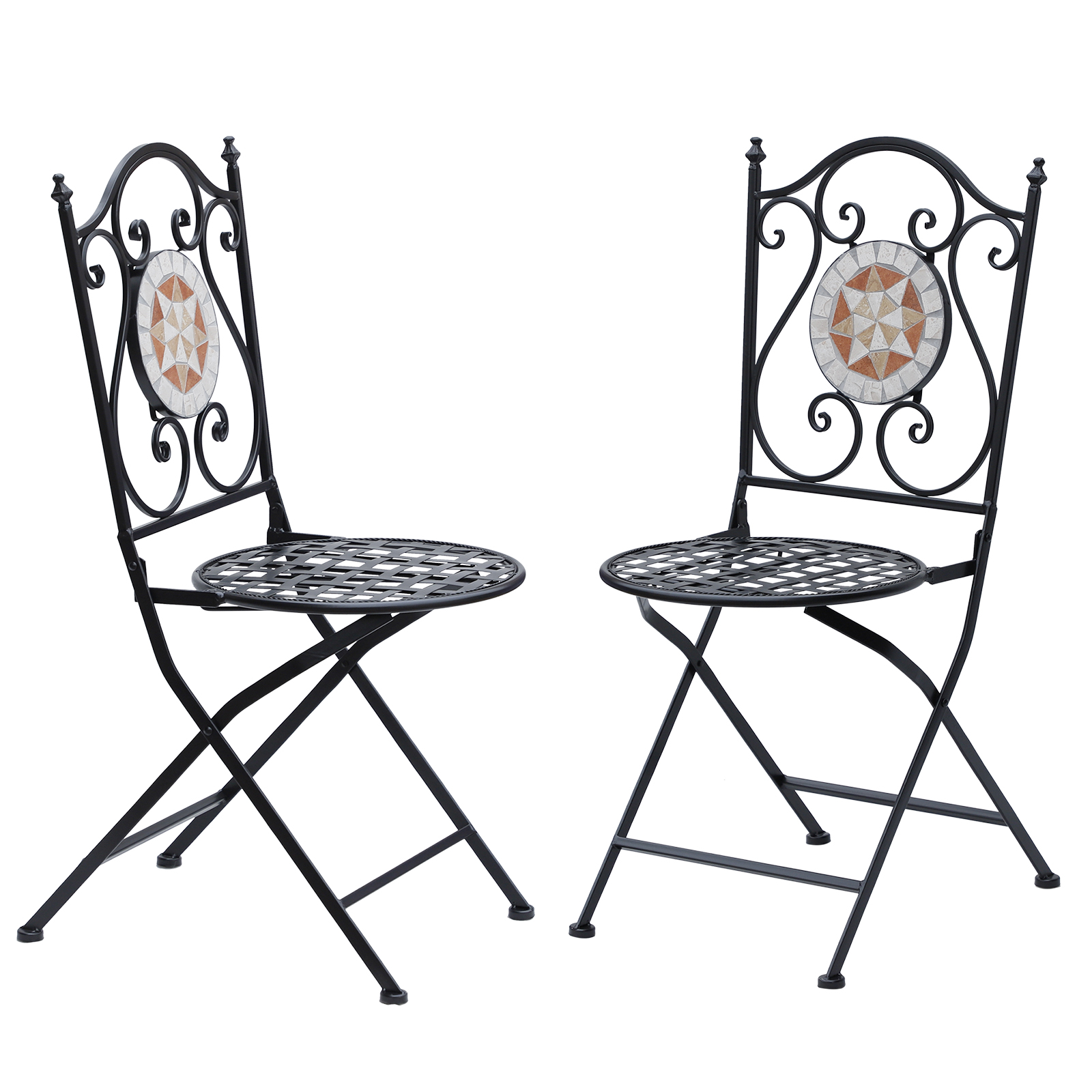 Outsunny Sillas Plegables Exterior Set de 2 Sillas de Jardín Bistro Asiento Mosaico de Acero para Terraza Balcón Carga 120kg Multicolor   Aosom Españ