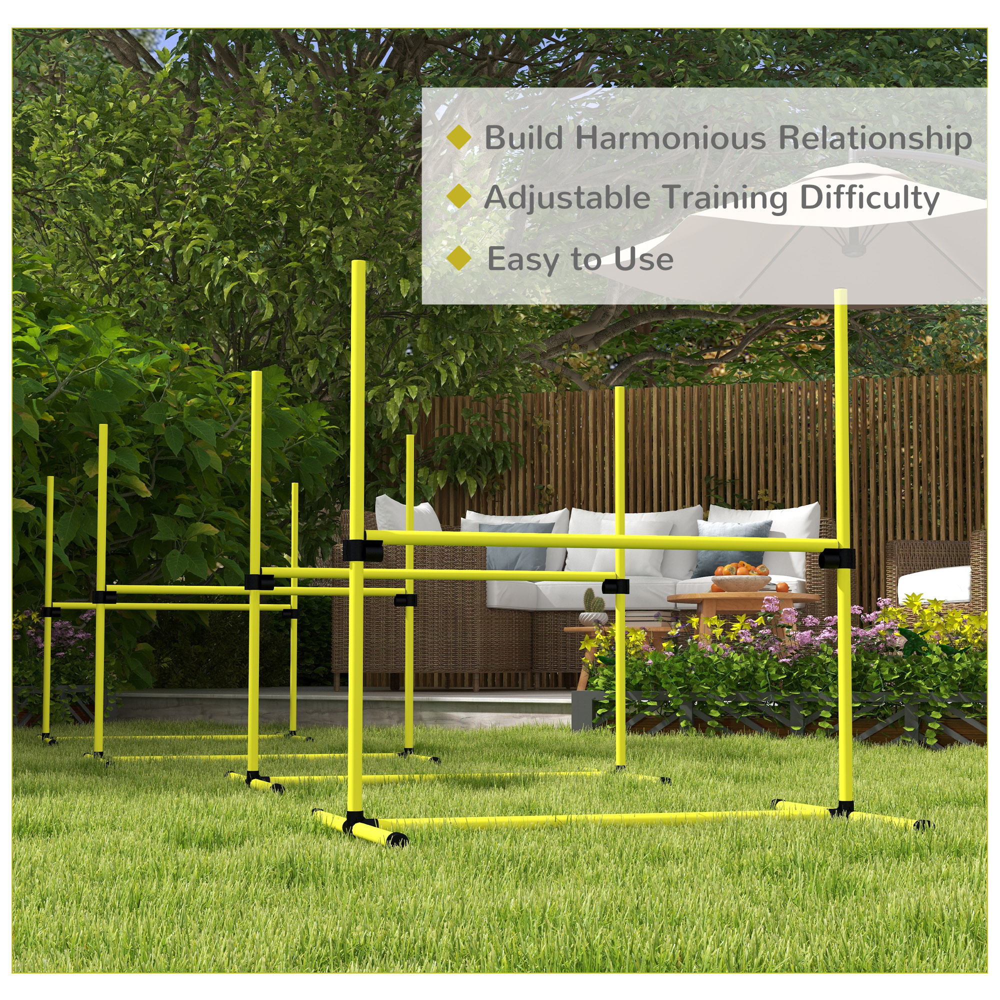 PawHut 4 Pieces Dog Agility Training Equipment, Adjustable Height Jumps Hurdle with Carrying Bag for Outdoor, Yellow 7