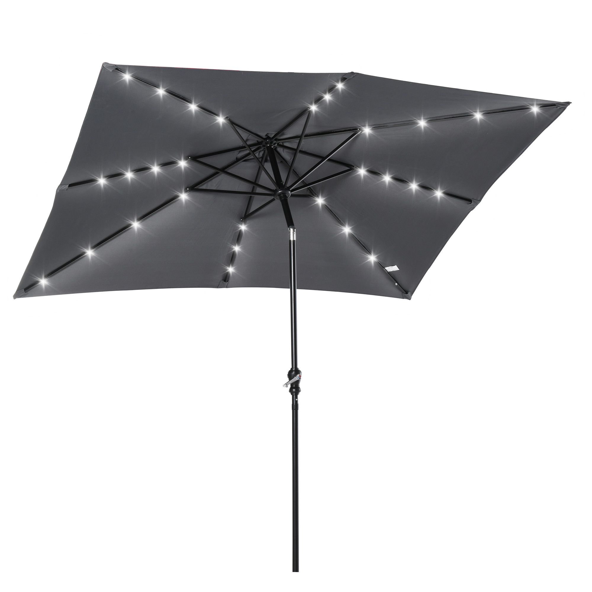 Outsunny Parasol de Terraza 268x205x248 cm con Techo Inclinable 45° Luces LED Solares Anti-UV Impermeable Gris Oscuro | Aosom España
