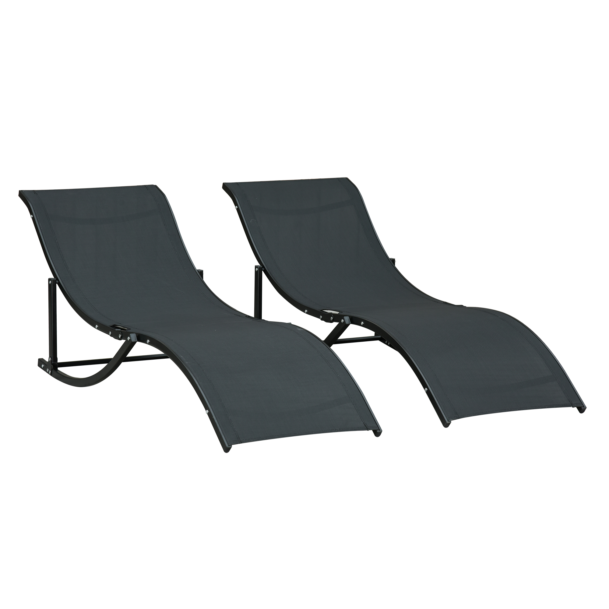 Outsunny Tumbonas Plegables Juego de 2 Ergonómica con Marco de Aluminio Textilene para Patio Jardín Terraza 165x61x63 cm Negro   Aosom España