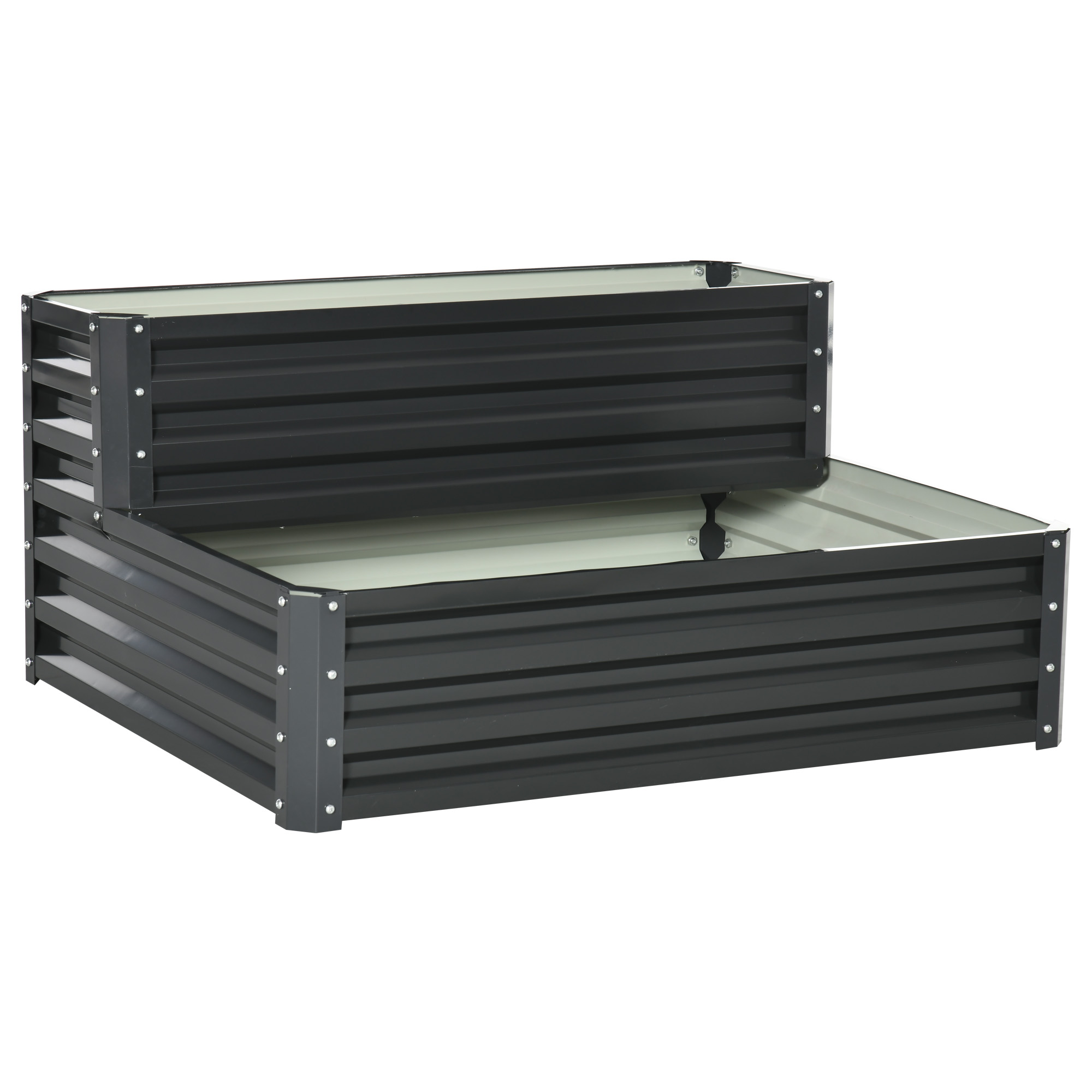 Outsunny Jardinera Exterior de Acero Diseño de Escalera para Cultivos Plantas Flores 120x101x58 cm Gris Oscuro   Aosom España