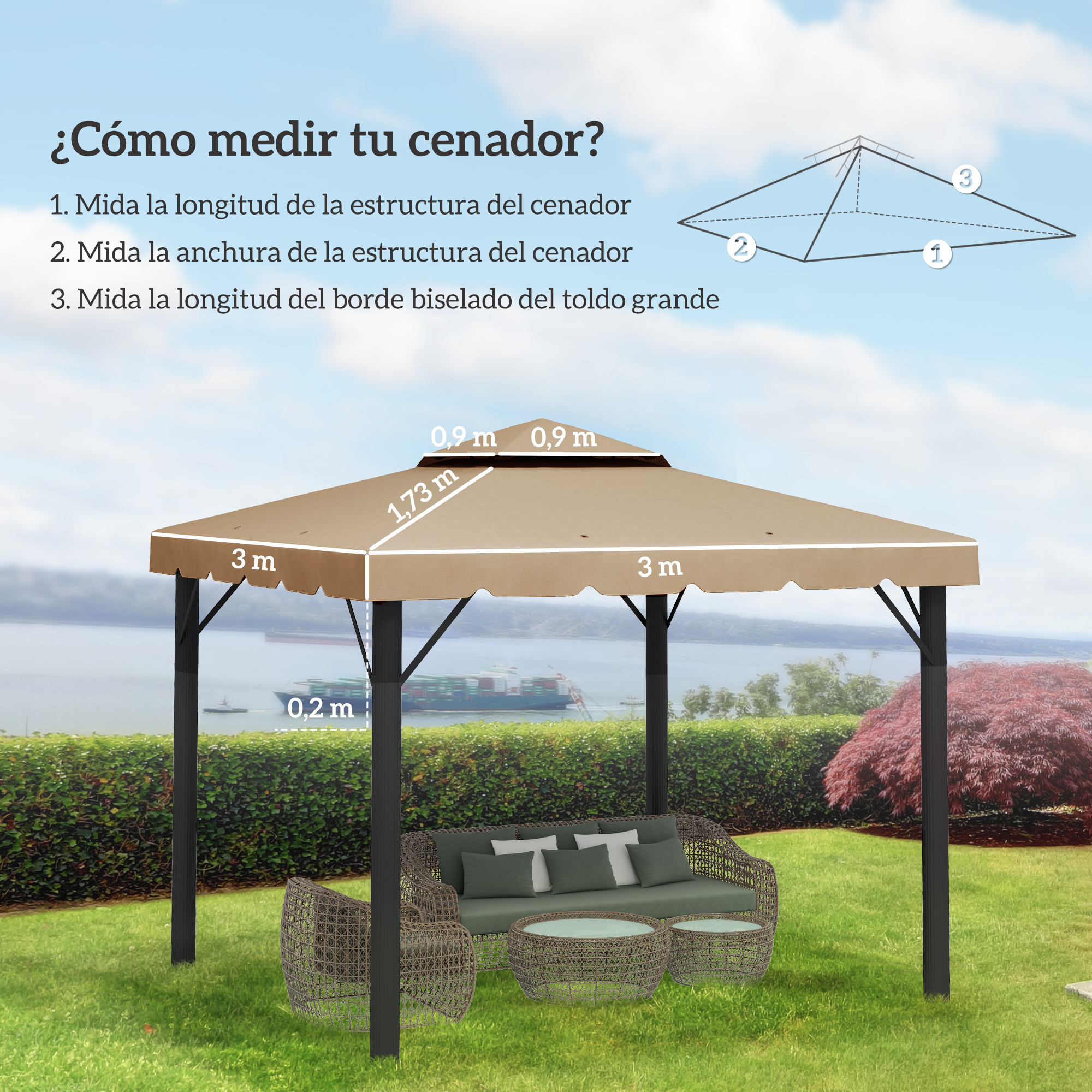 Toldo Pergola 3x3 Recambio Toldo De Repuesto Para Cenador De 300 X 300 Cm  Toldo De Patio Fácil De Cenador Jardin, image size:2000x2000