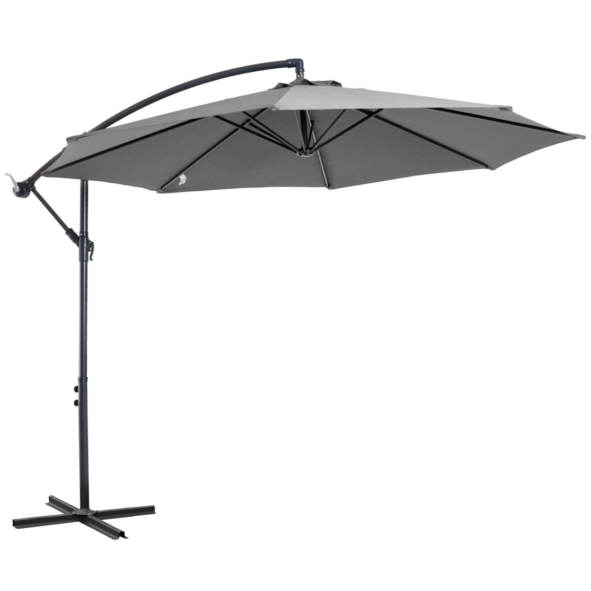 Outsunny Sombrilla de Jardín Ø300x250 cm Parasol Excéntrico Inclinable con Manivela Base Cruzada y Soporte de Acero Protección Solar   Aosom España