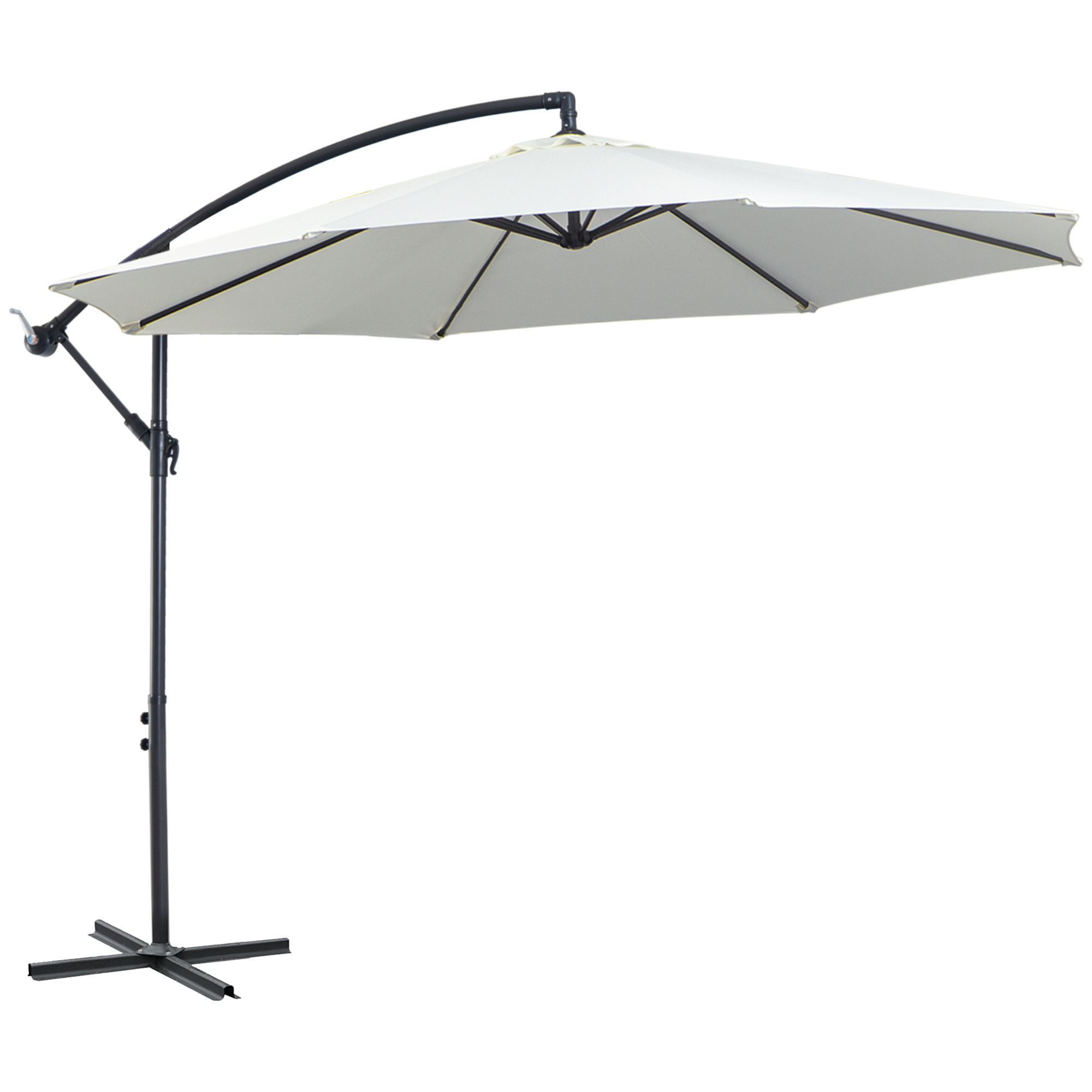 Outsunny Sombrilla de Jardín 295 cm Parasol Excéntrico Inclinable con Manivela Base Cruzada y Soporte de Acero Crema   Aosom España