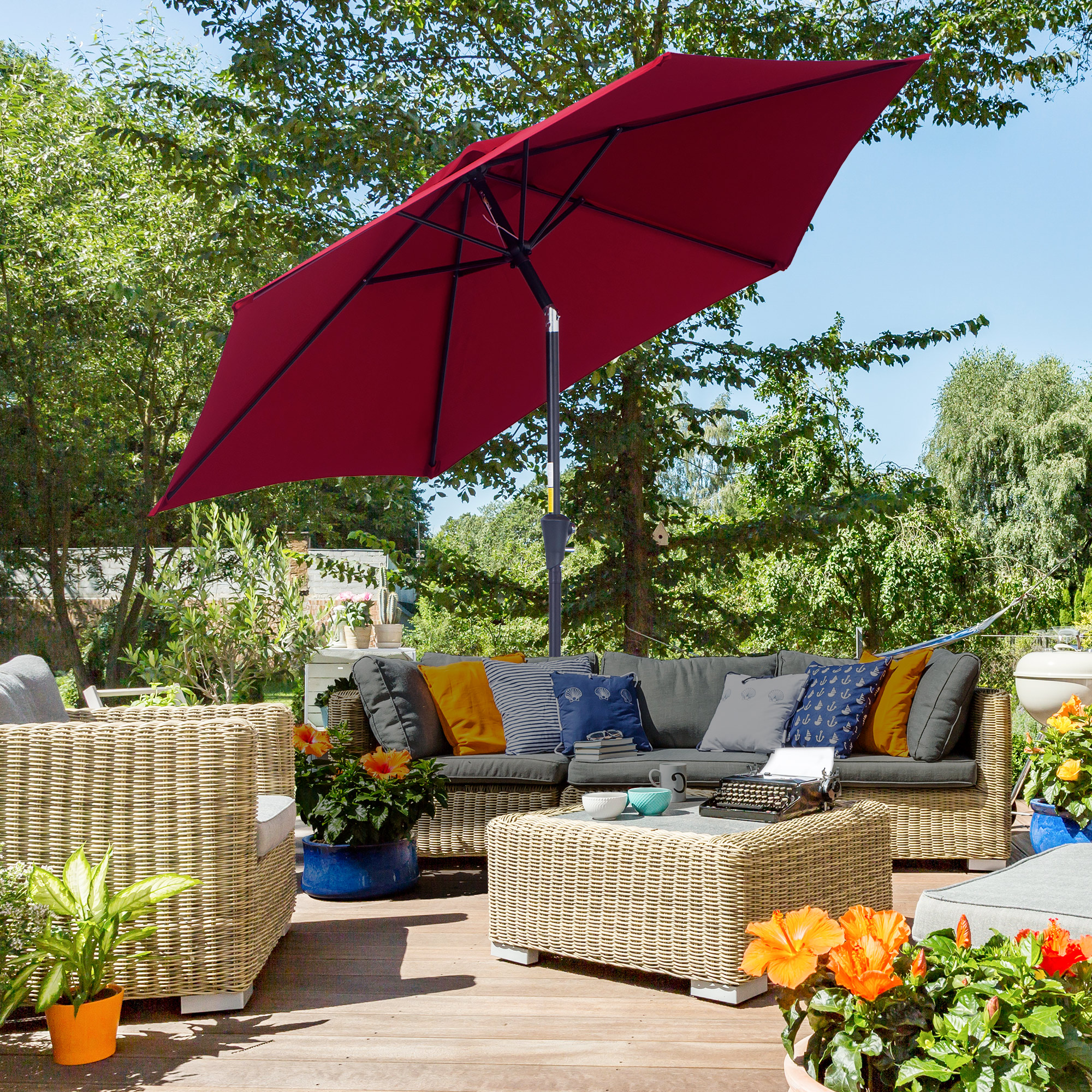 Sombrilla De Jardín Outsunny 264x253 Cm - Aluminio, Protección UV 50+, Ángulo Ajustable, Manivela
