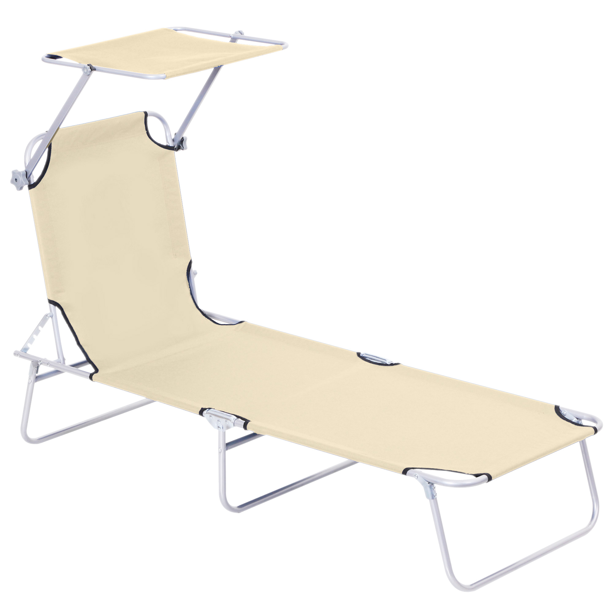 Outsunny Tumbona de Jardín Plegable con Toldo y Respaldo Reclinable 187x58x36cm Beige para Jardín Terraza Acampada   Aosom España