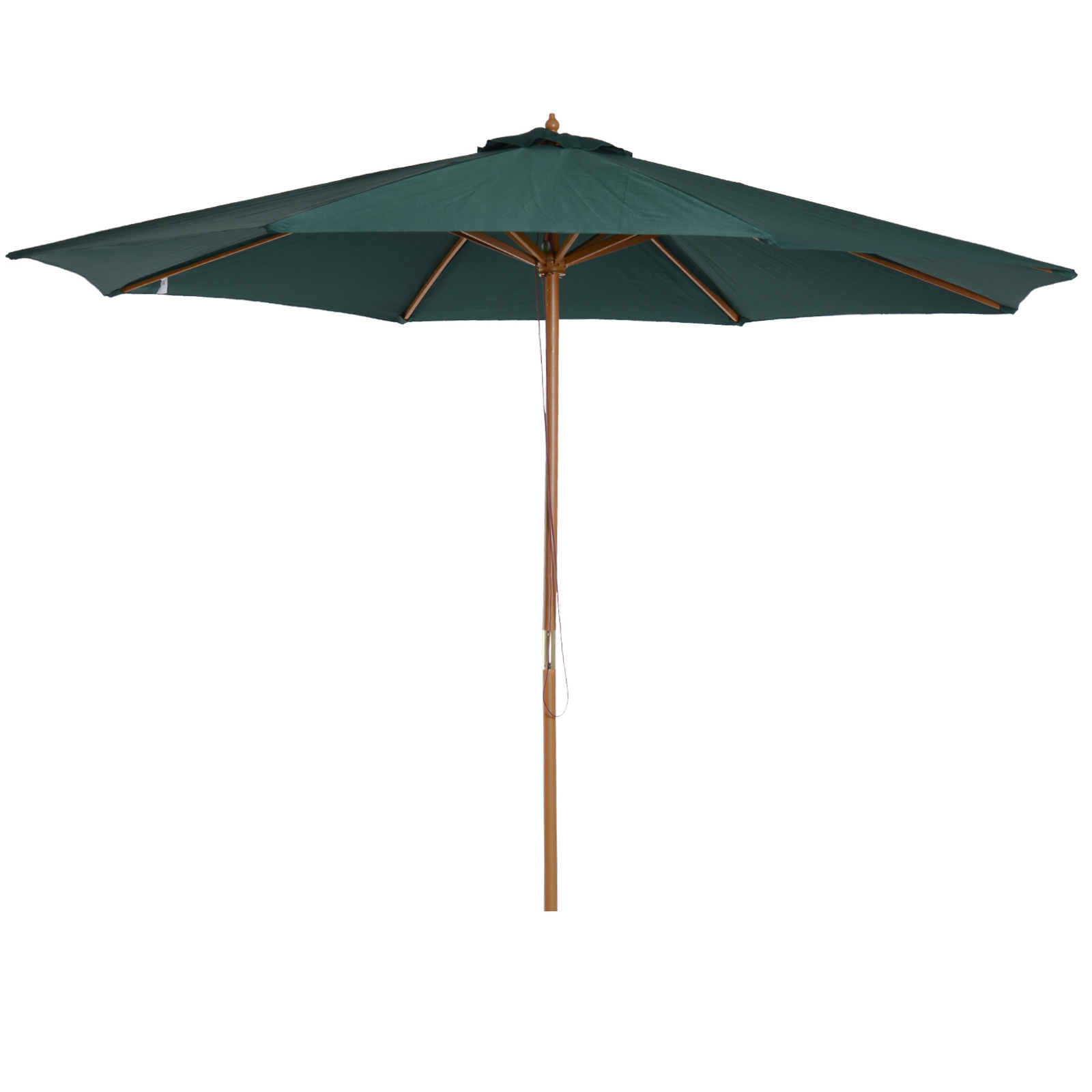 Outsunny Sombrilla Ø300x250 cm Parasol Verde con Poste de Madera y Sistema de Poleas para Jardín Patio Terraza | Aosom España