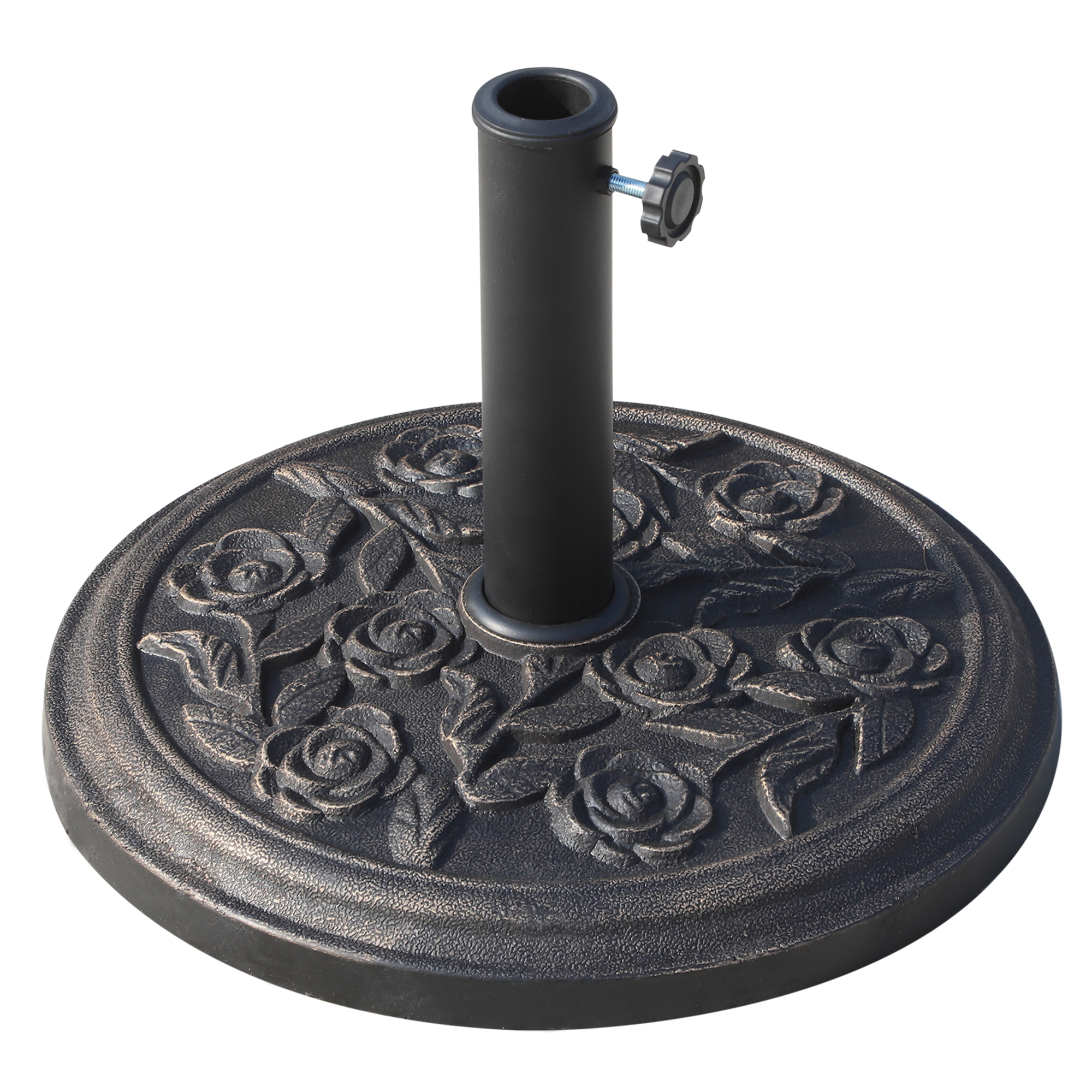 Outsunny Base para Sombrilla de Jardín 9 kg Soporte de Parasol Redondo de Resina para Postes de 38mm/48mm Decorativo Ø45,5x31 cm Bronce   Aosom España