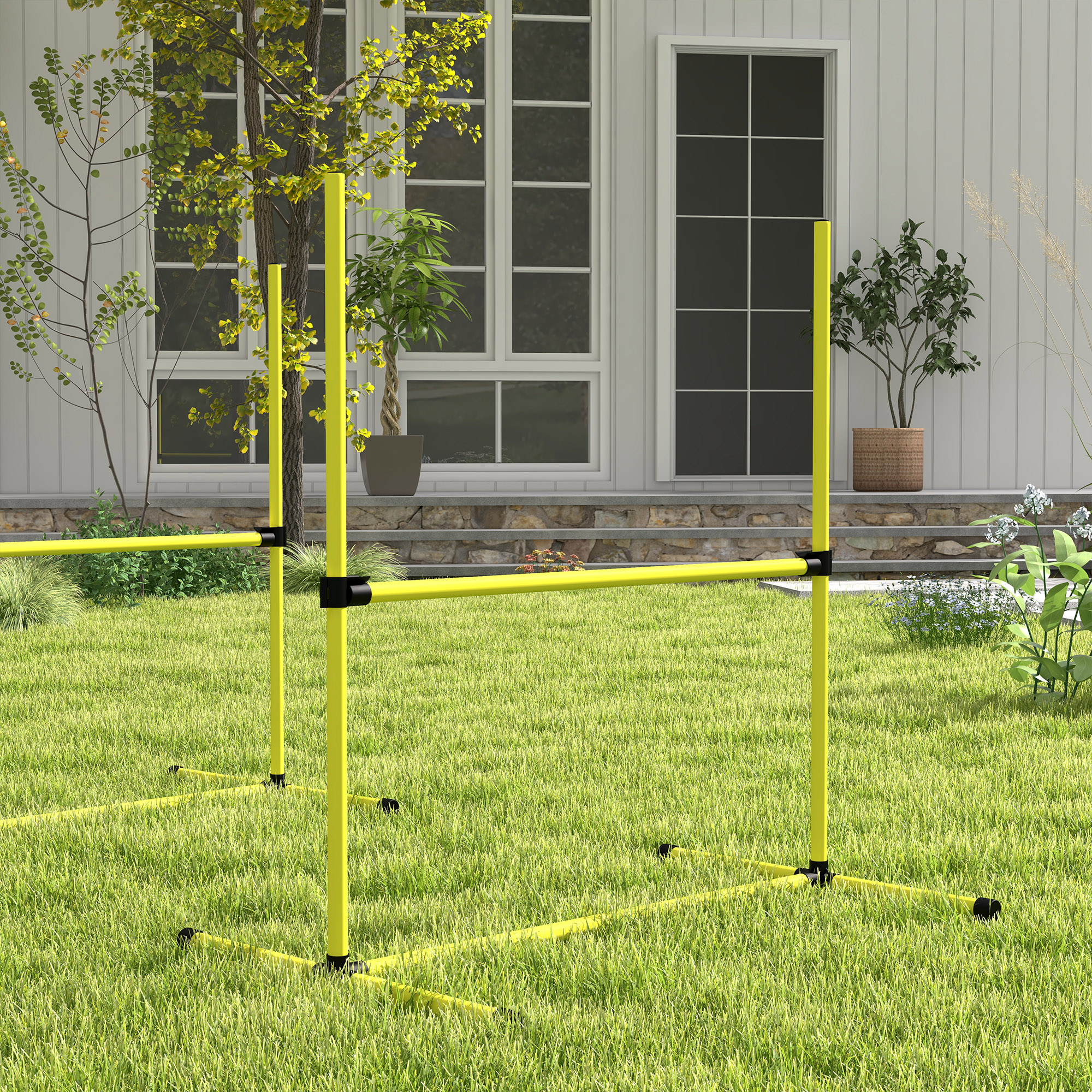 PawHut 4 Pieces Dog Agility Training Equipment, Adjustable Height Jumps Hurdle with Carrying Bag for Outdoor, Yellow 9