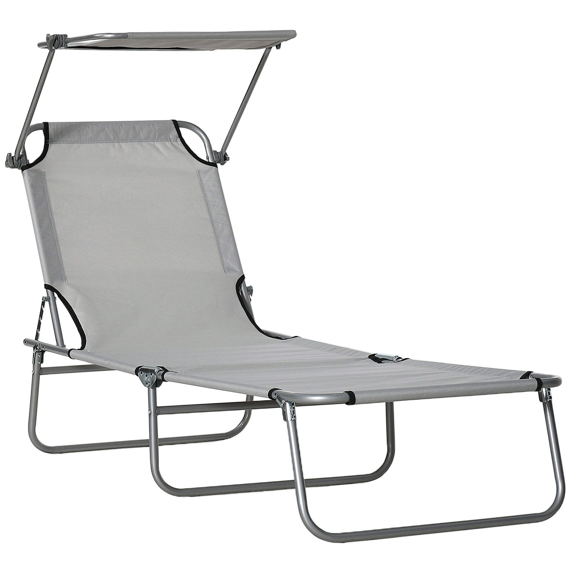 Outsunny Tumbona Plegable Tumbona de Jardín con Toldo y Respaldo Ajustable para Terraza Acampada 187x58x36cm Gris Claro   Aosom España