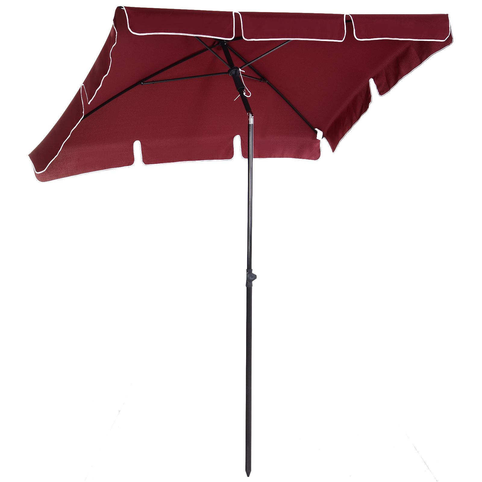 Outsunny Sombrilla Rectangular de Jardín 198x130x240 cm Parasol de Aluminio con Inclinación para Terraza Patio Exterior Rojo Vino | Aosom España