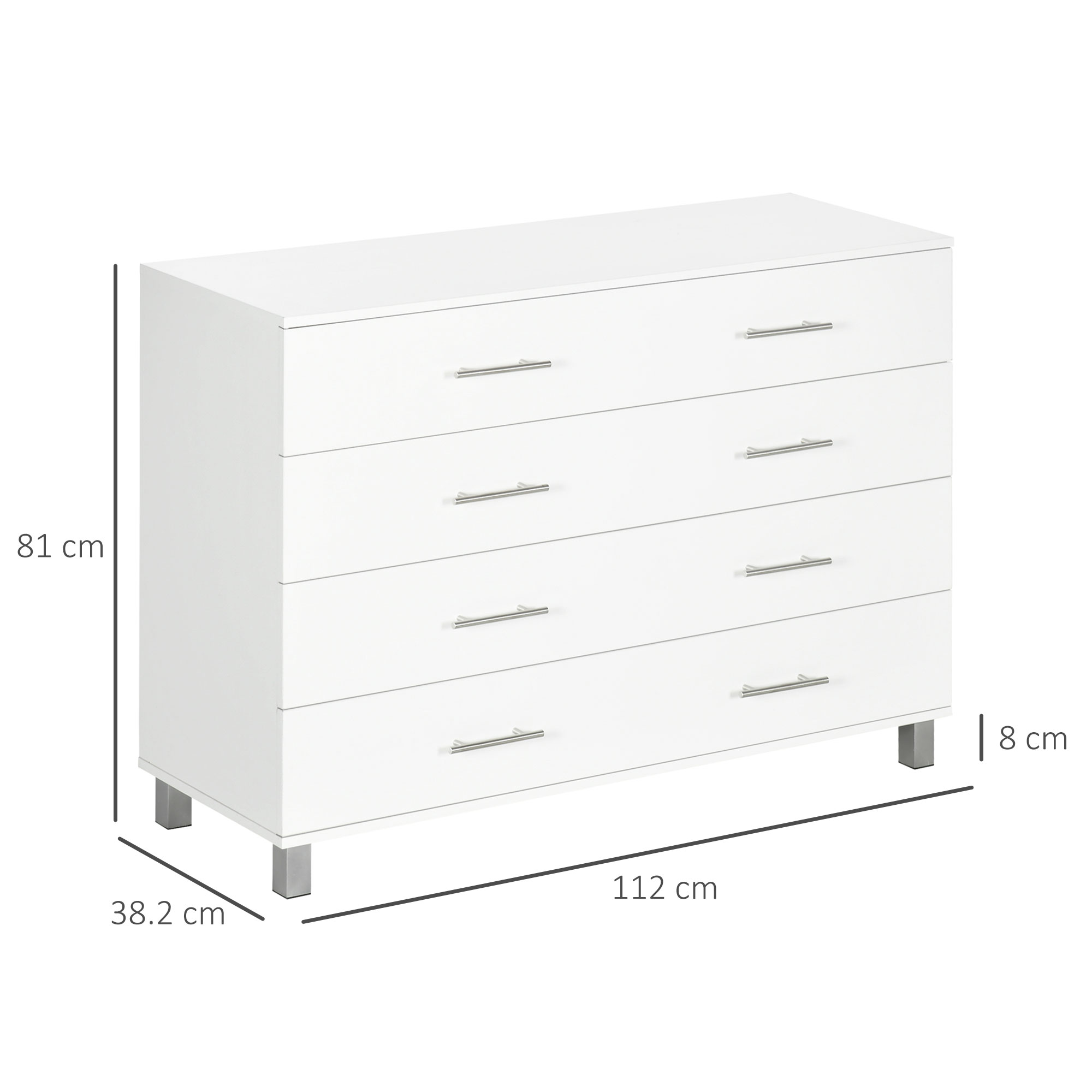  Comoda Alba 112×38,2×81 cm - 4 Sertare cu Detalii Metalice [2]
