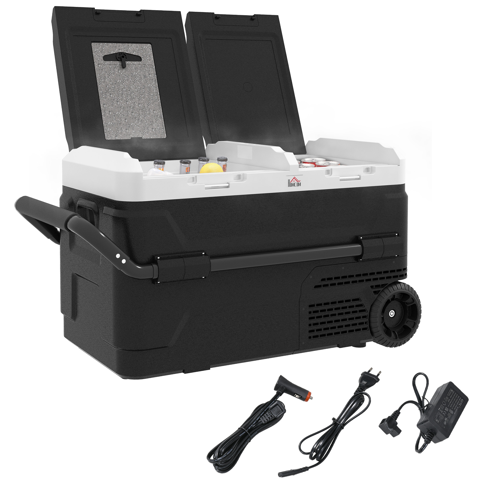 HOMCOM Nevera Portátil 40L con Doble Zona Refrigerador de Coche -20℃-20℃ 12/24V DC y 100-240V AC 80x47,5x46,6cm Negro | Aosom España