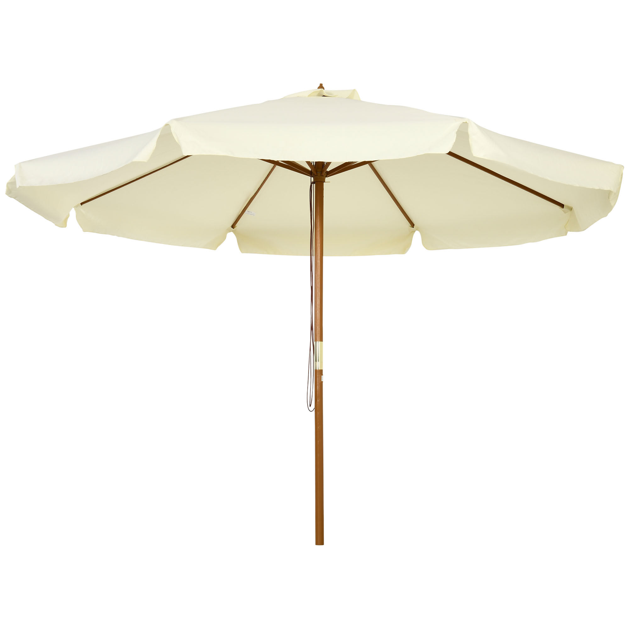 Outsunny Parasol de Madera 325x250 cm con Sistema de Polea Techo de Ventilación y 8 Varillas de Bambú para Terraza Balcón Crema | Aosom España
